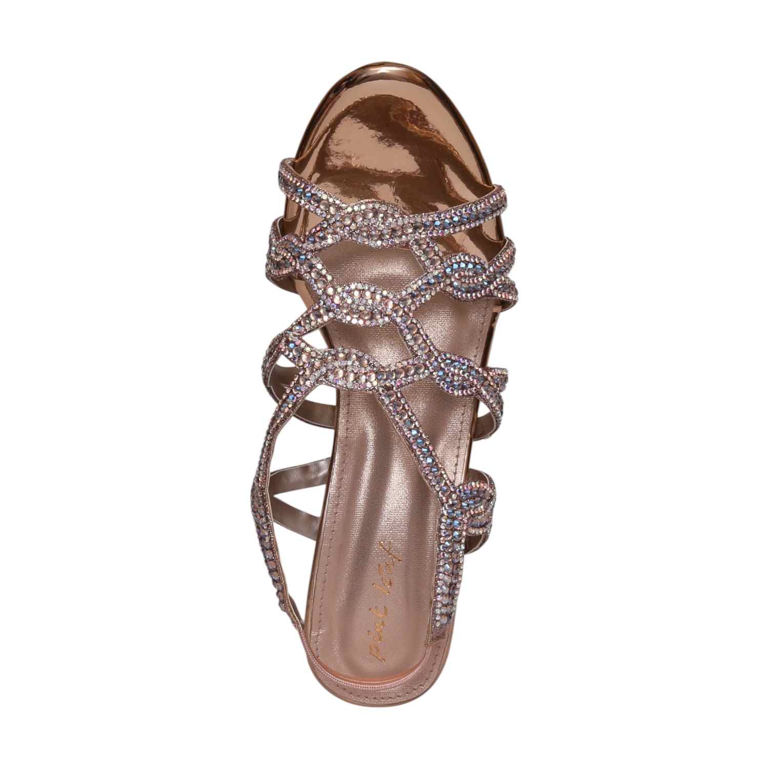 Women Glamorous Rosegold Rhinestone Heeled Sandals