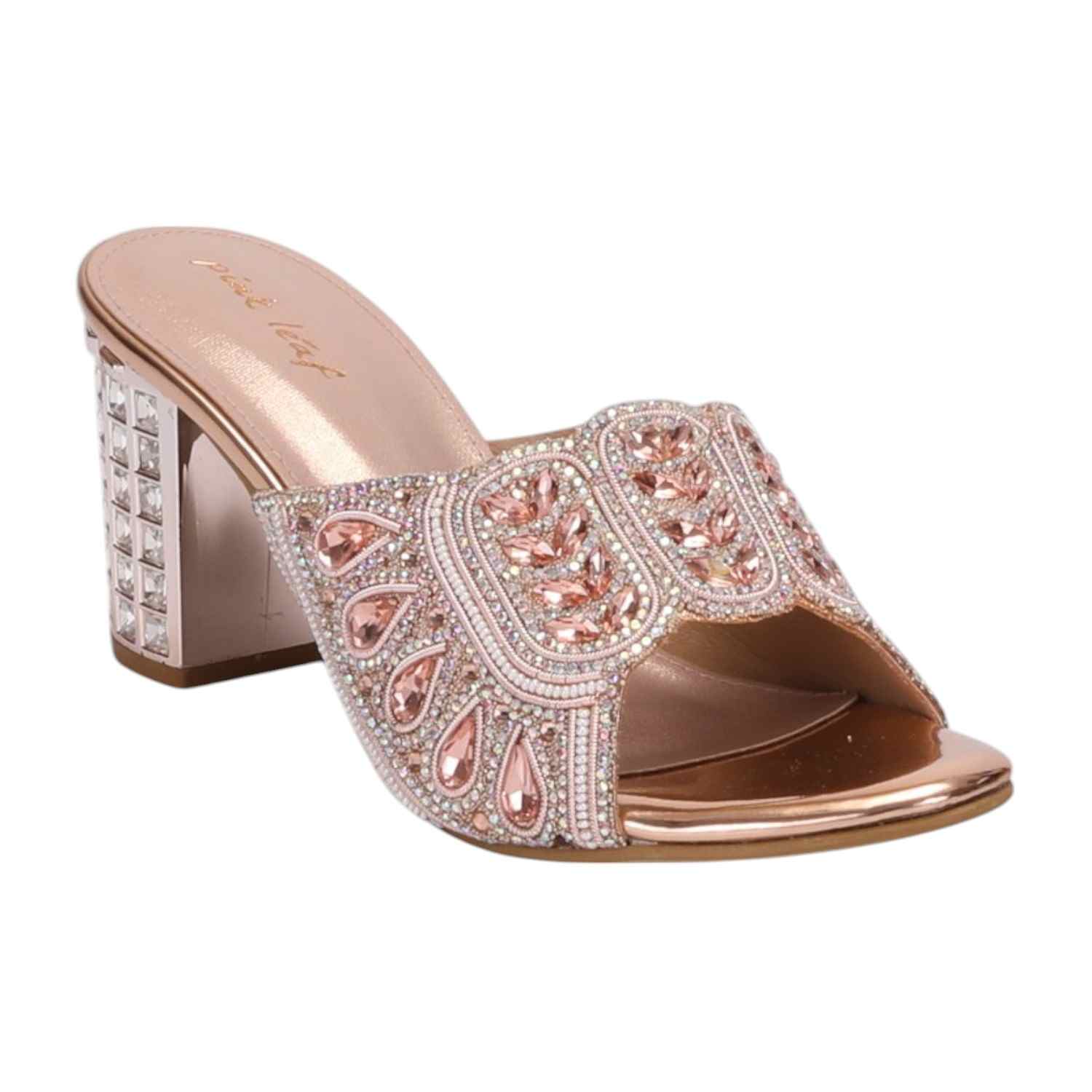 Women Rosegold Stone Embellished Fashion Heel