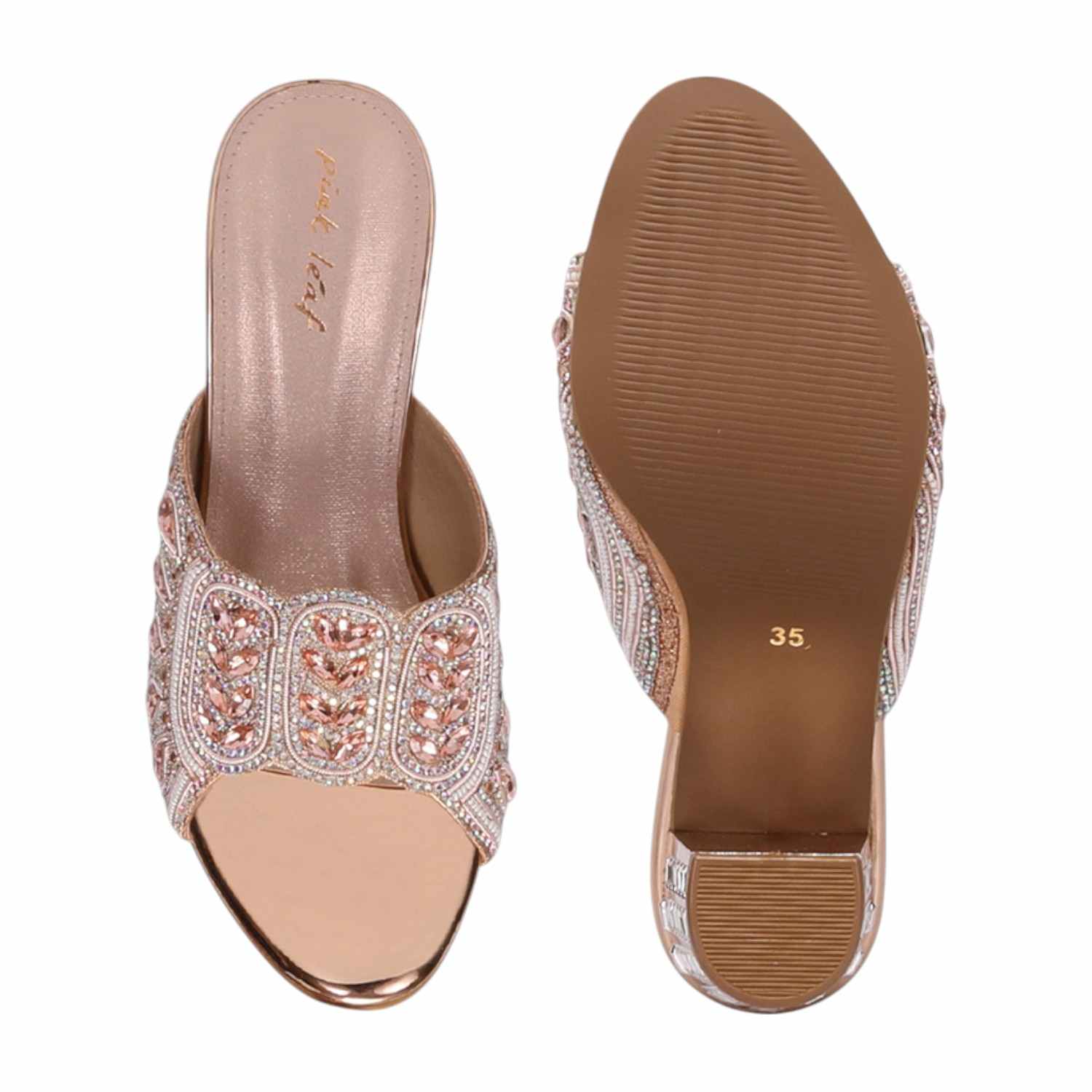 Women Rosegold Stone Embellished Fashion Heel