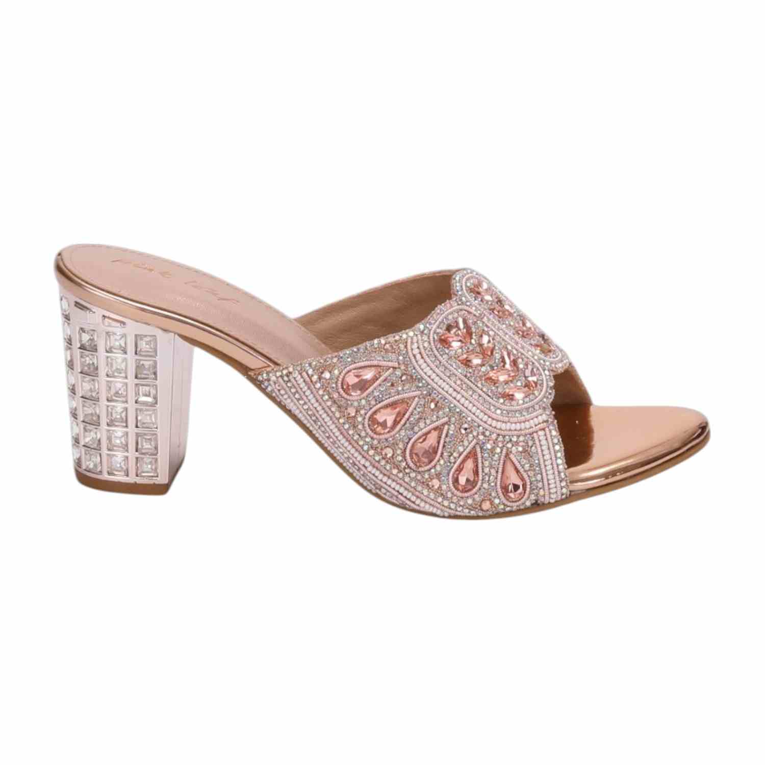 Women Rosegold Stone Embellished Fashion Heel