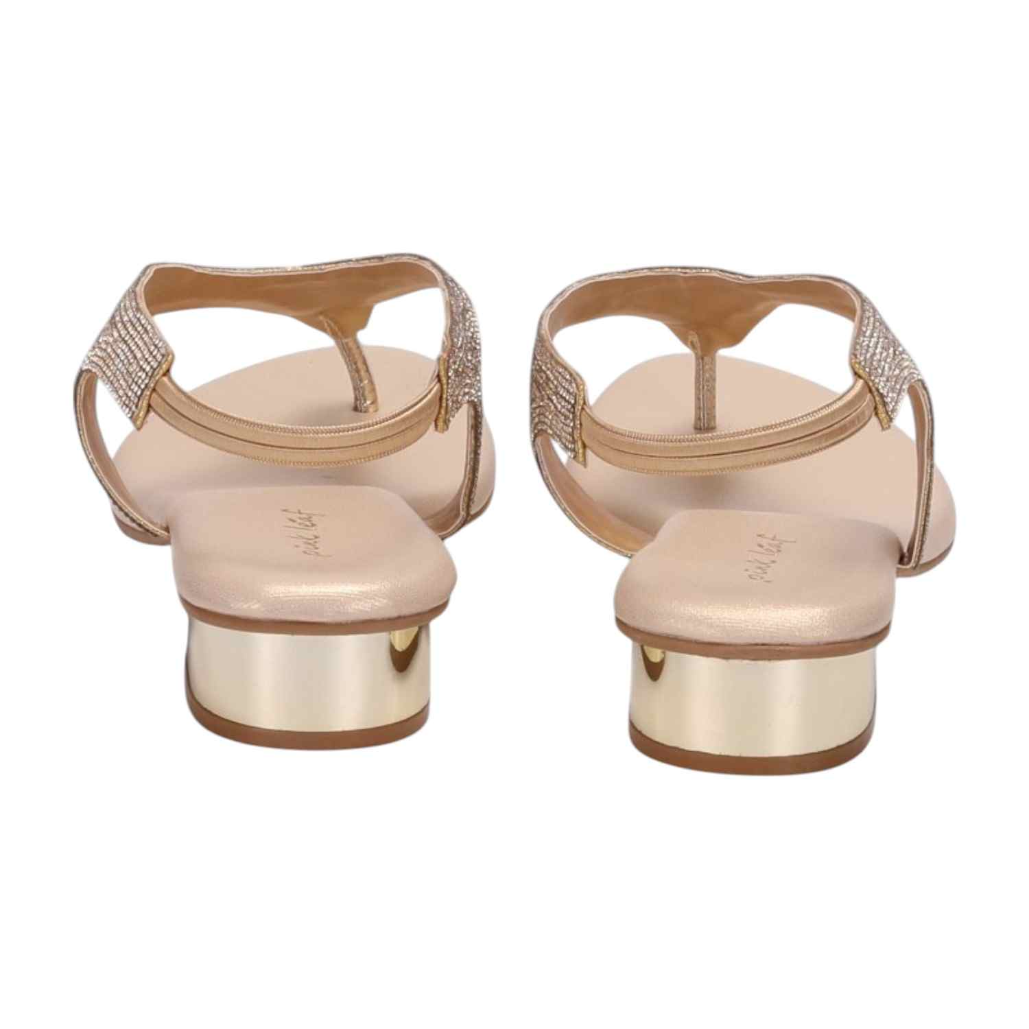 Women Golden Rhinestone Low Heel Sandals