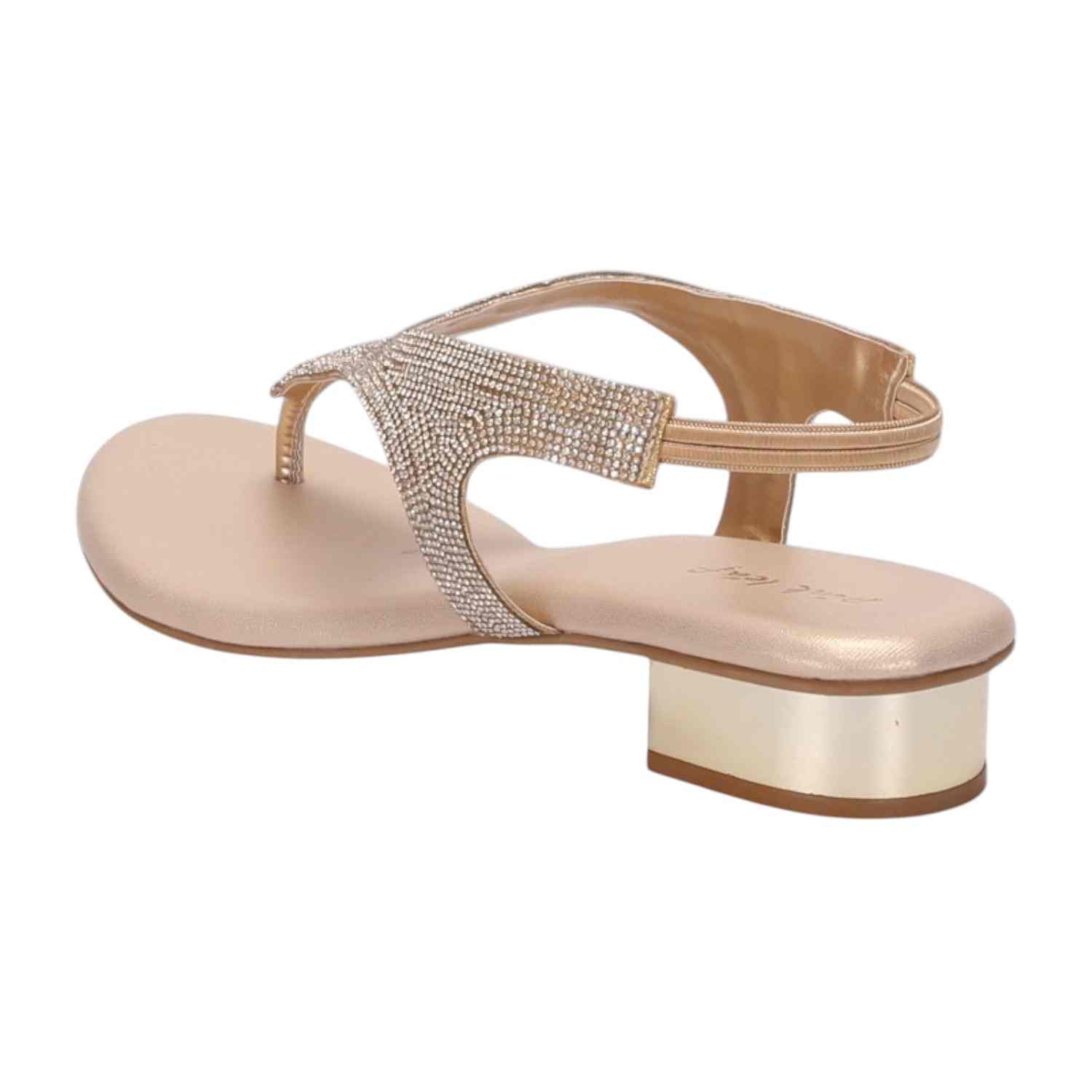 Women Golden Rhinestone Low Heel Sandals