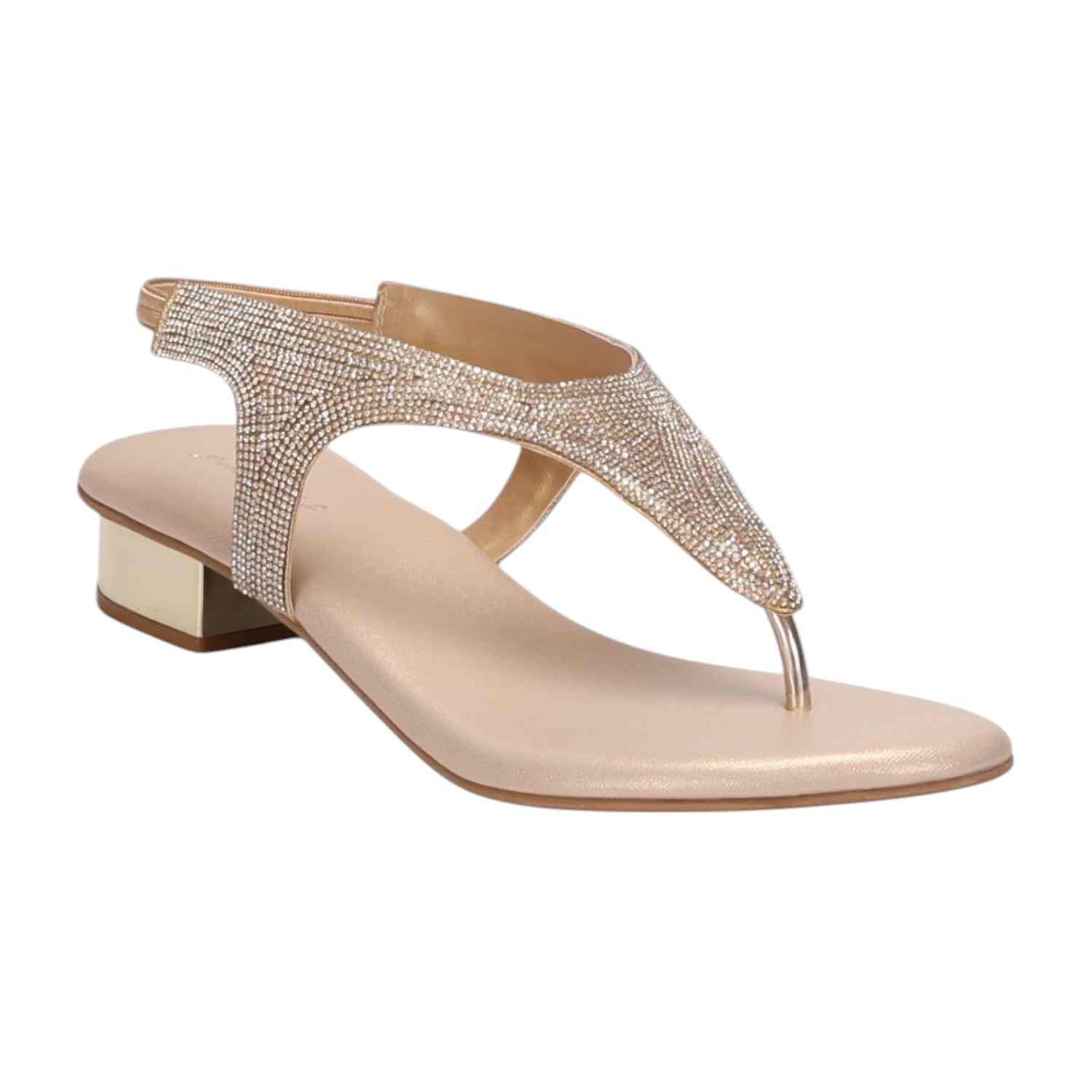 Women Golden Rhinestone Low Heel Sandals