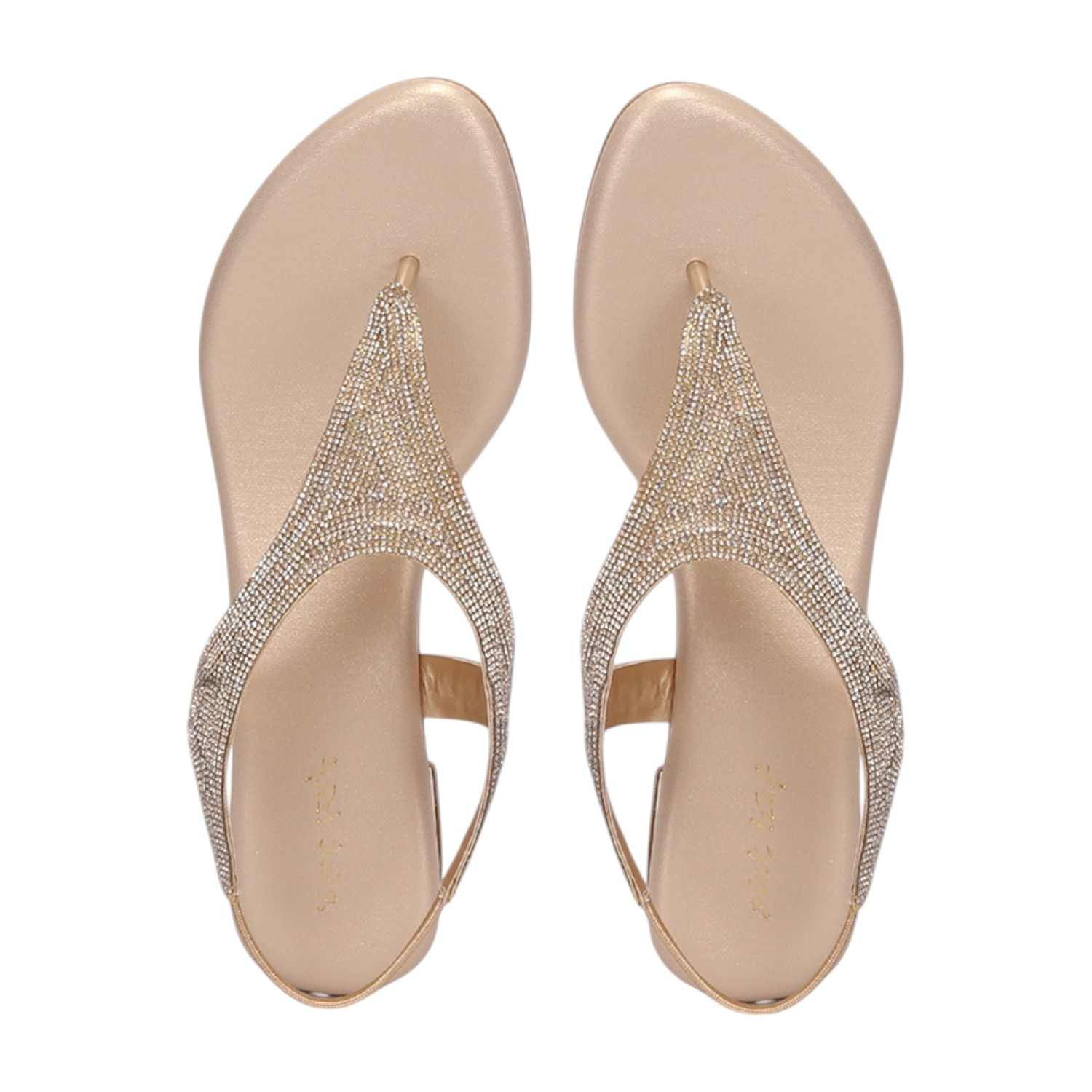 Women Golden Rhinestone Low Heel Sandals
