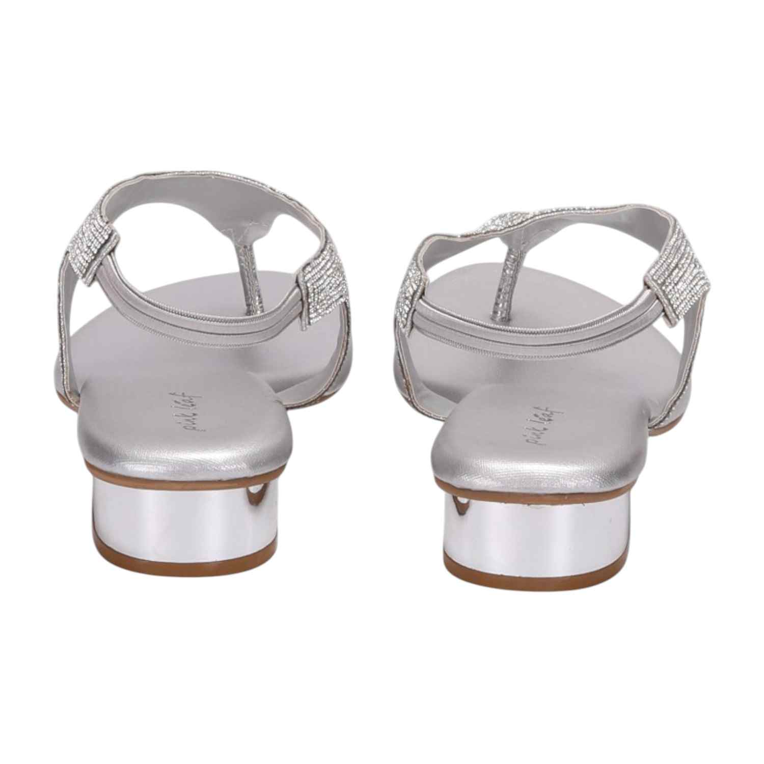 Women Silver Rhinestone Low Heel Sandals