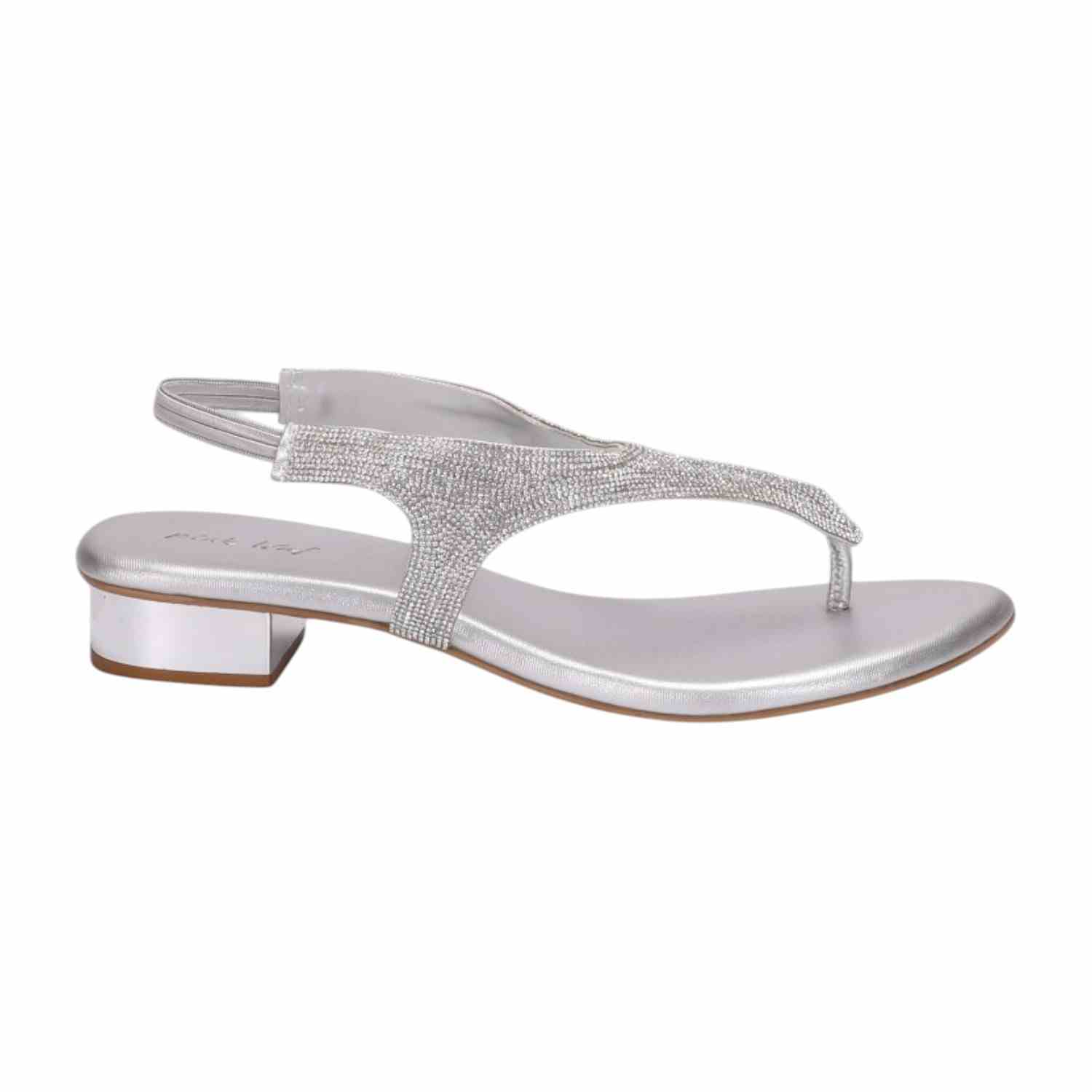 Women Silver Rhinestone Low Heel Sandals