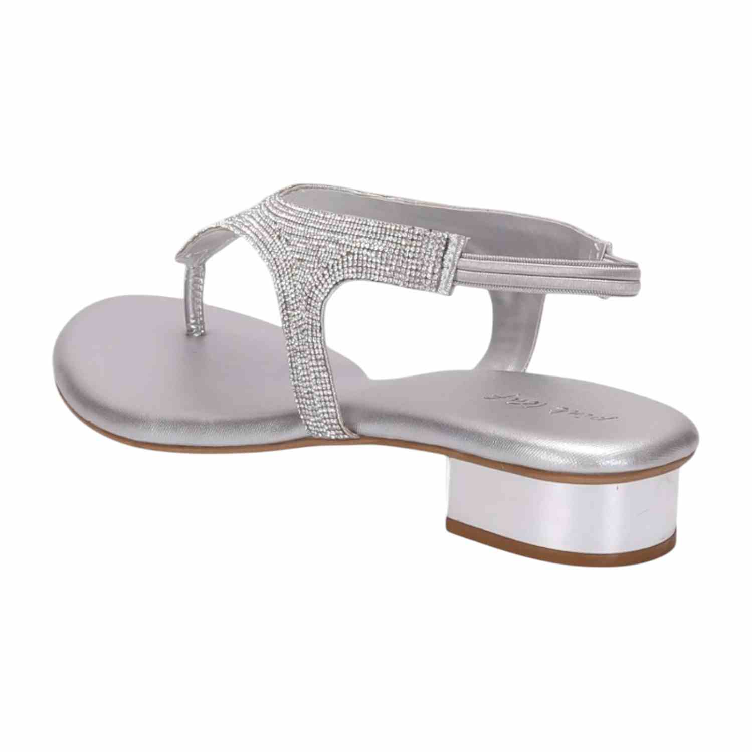 Women Silver Rhinestone Low Heel Sandals
