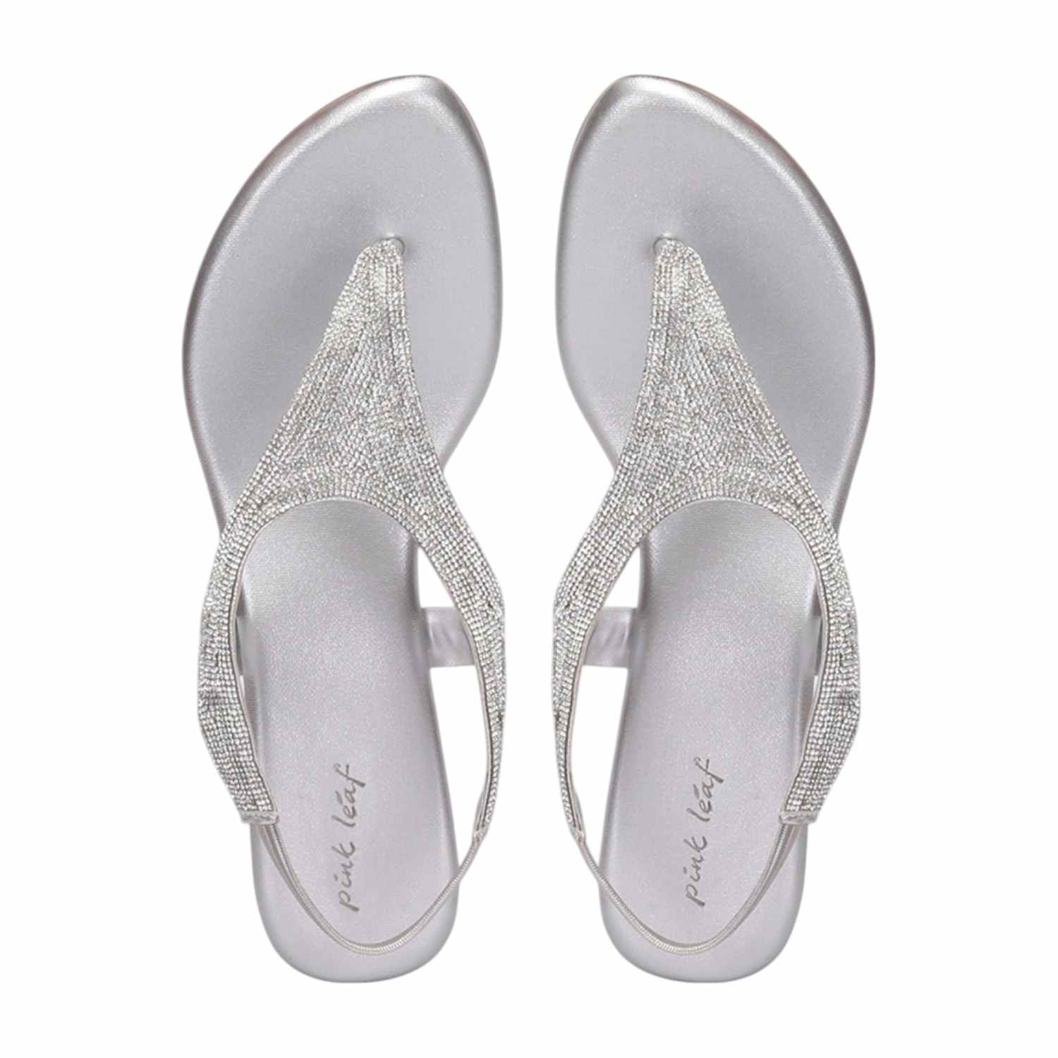 Women Silver Rhinestone Low Heel Sandals