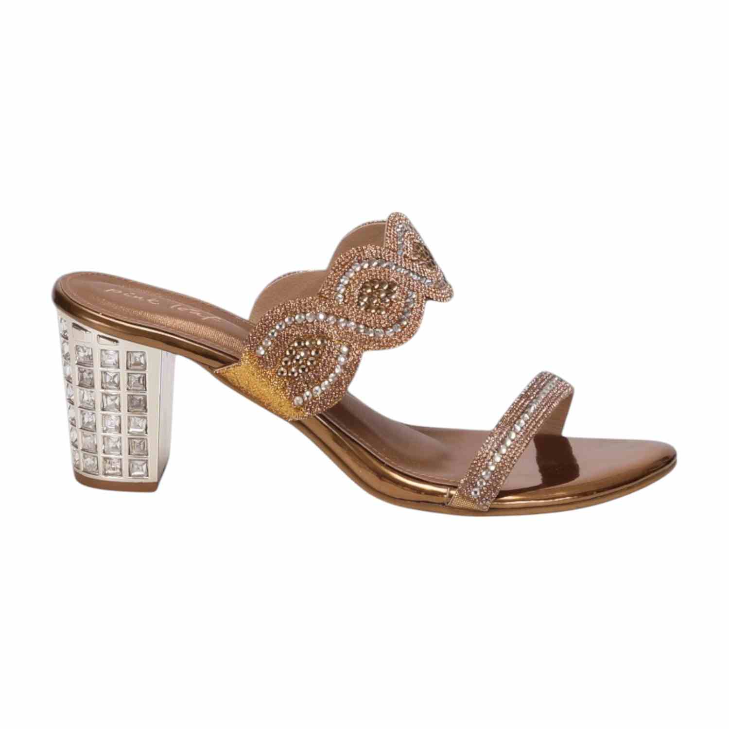 Women Antique Stone Embellished Fashion Heel