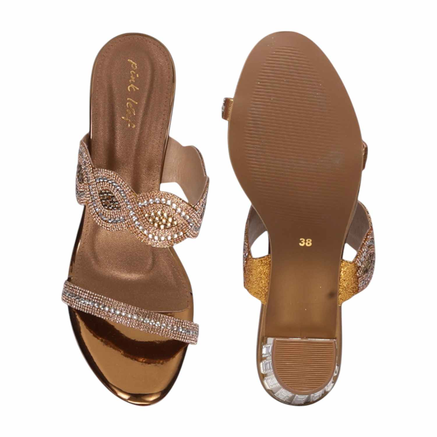 Women Antique Stone Embellished Fashion Heel