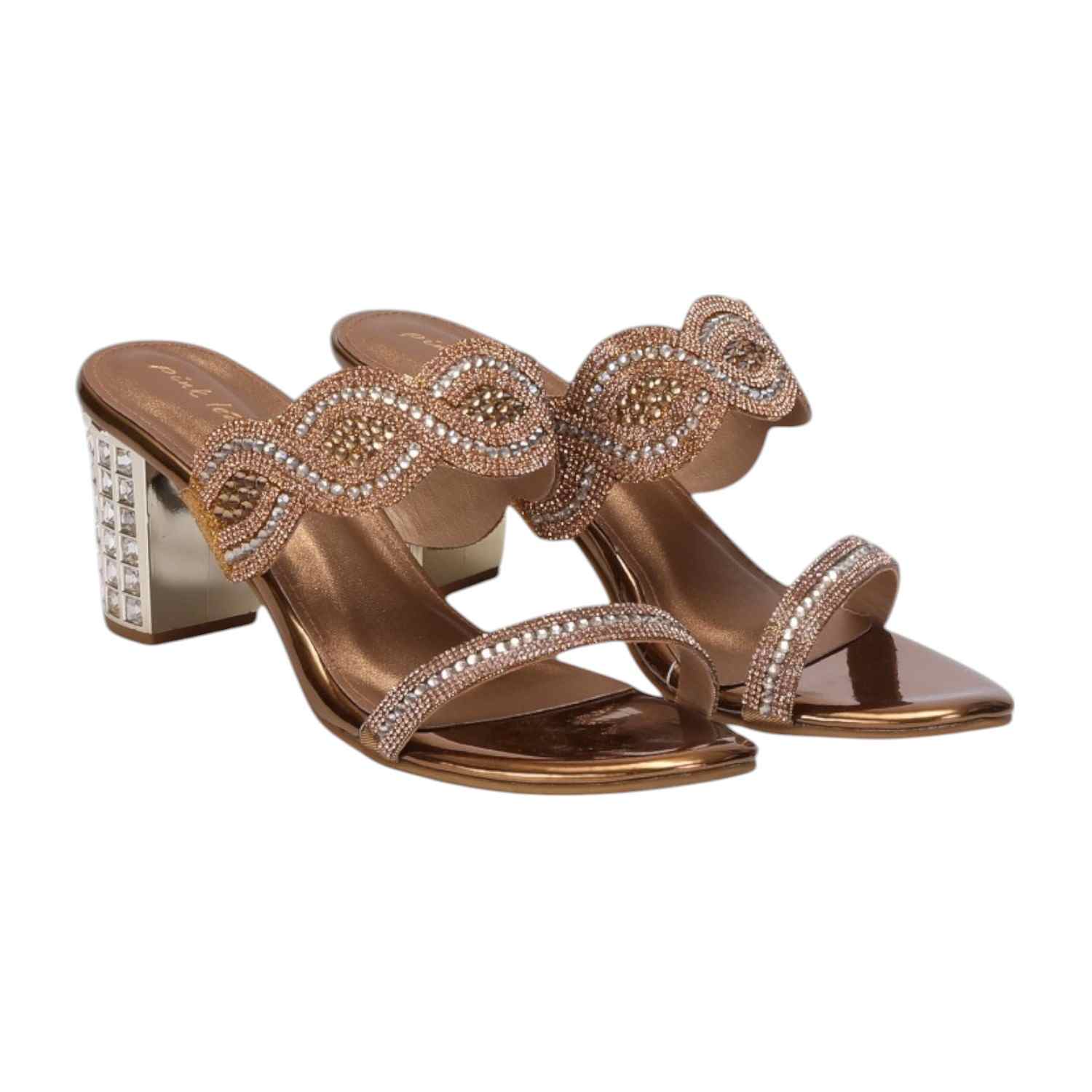 Women Antique Stone Embellished Fashion Heel