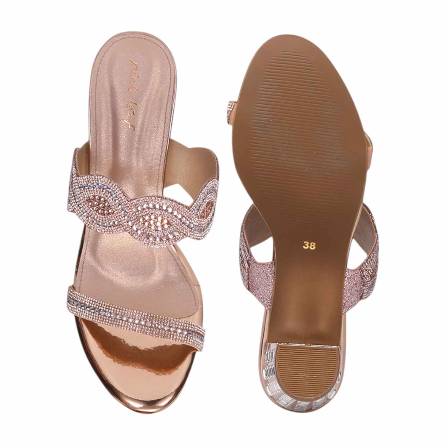 Women Rosegold Stone Embellished Fashion Heel