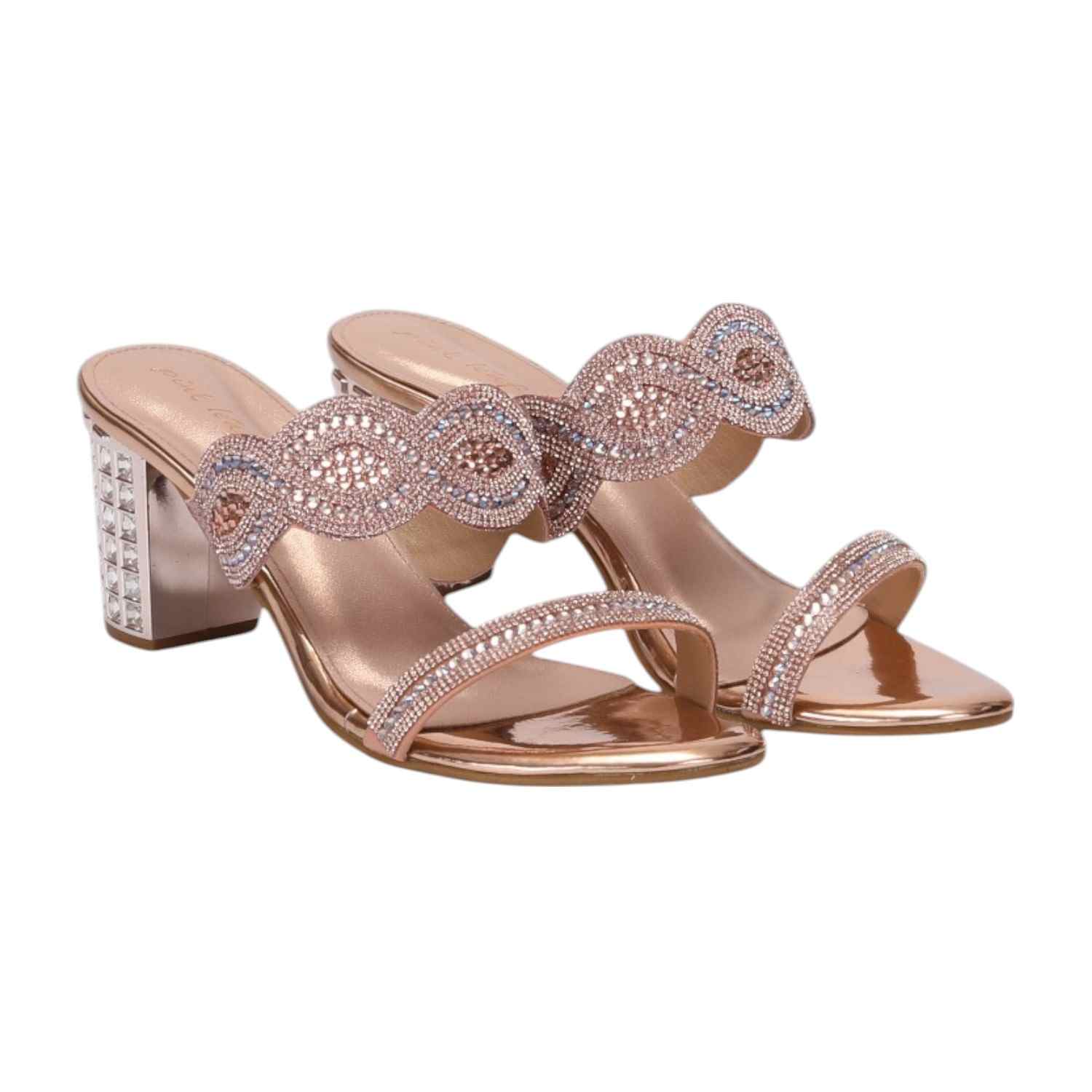 Women Rosegold Stone Embellished Fashion Heel