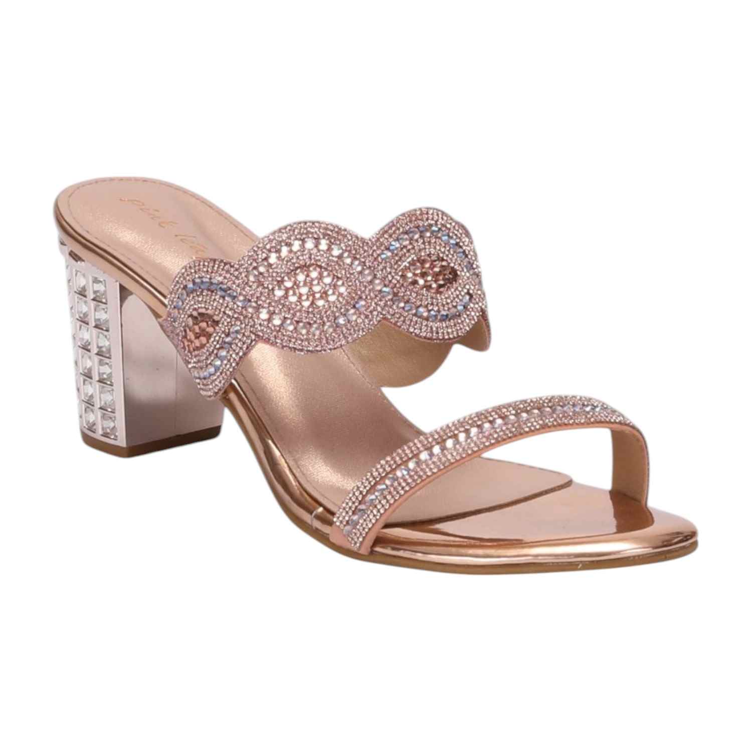 Women Rosegold Stone Embellished Fashion Heel