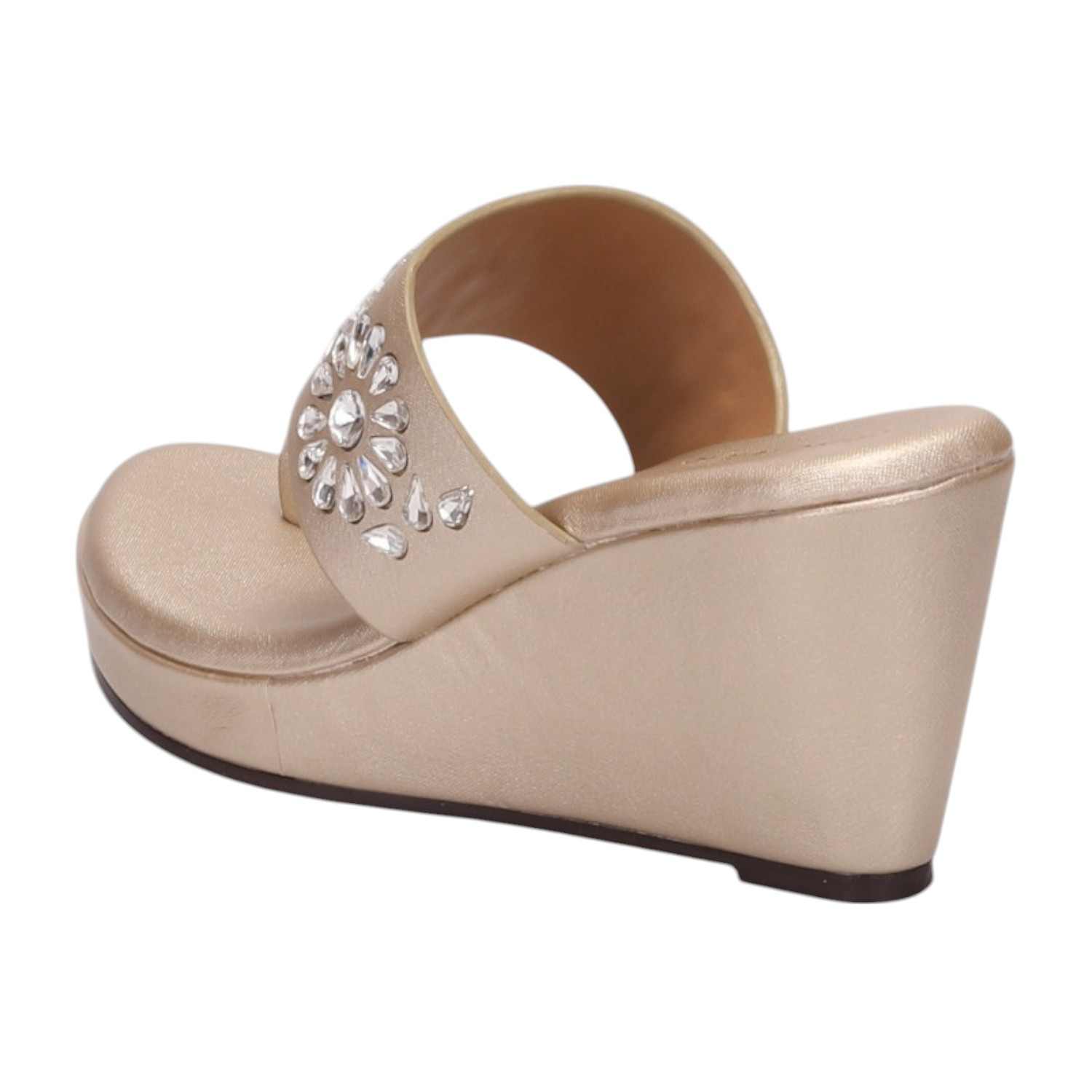 Women Golden Glaze Toe-Ring Wedges
