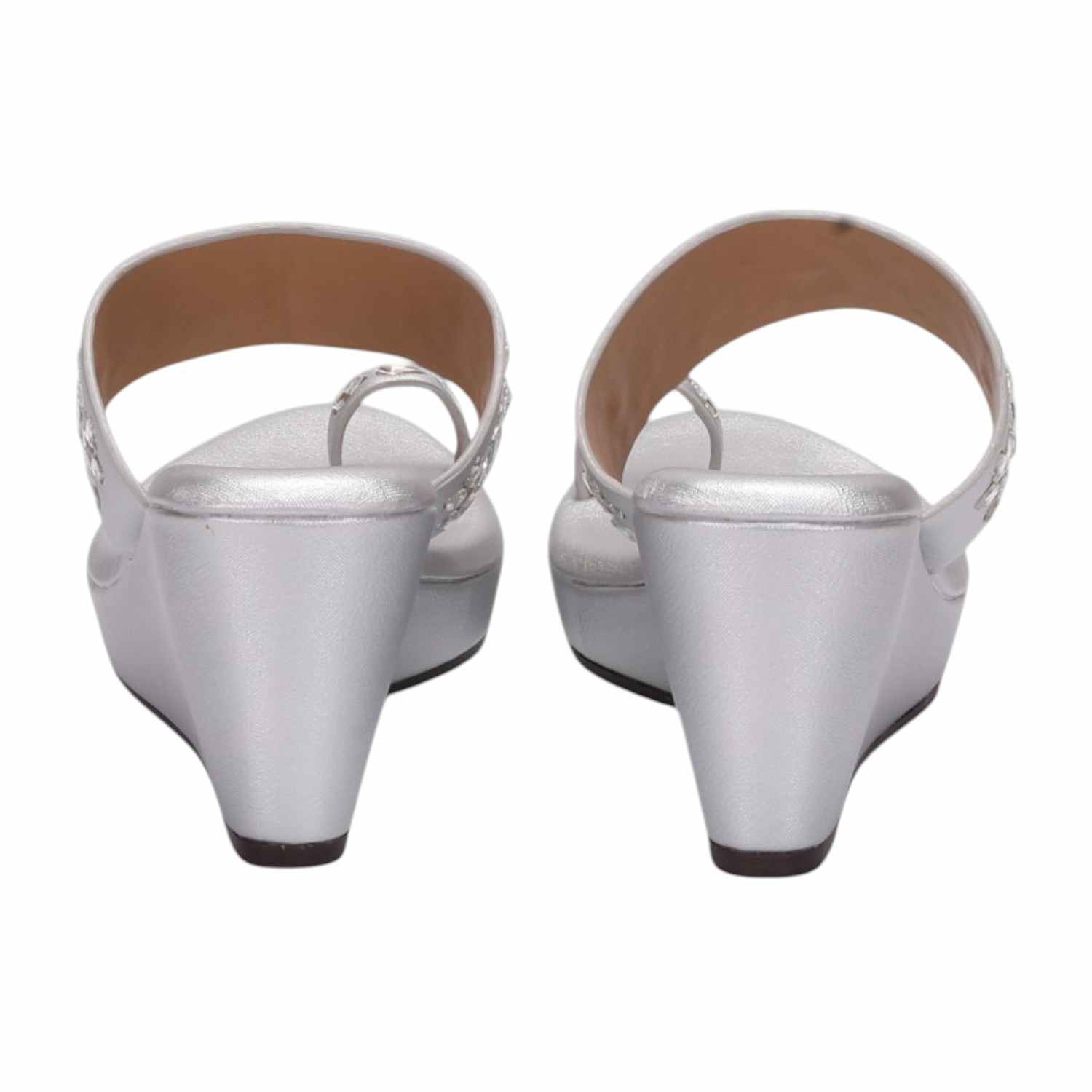 Women Silver Glaze Toe-Ring Wedges