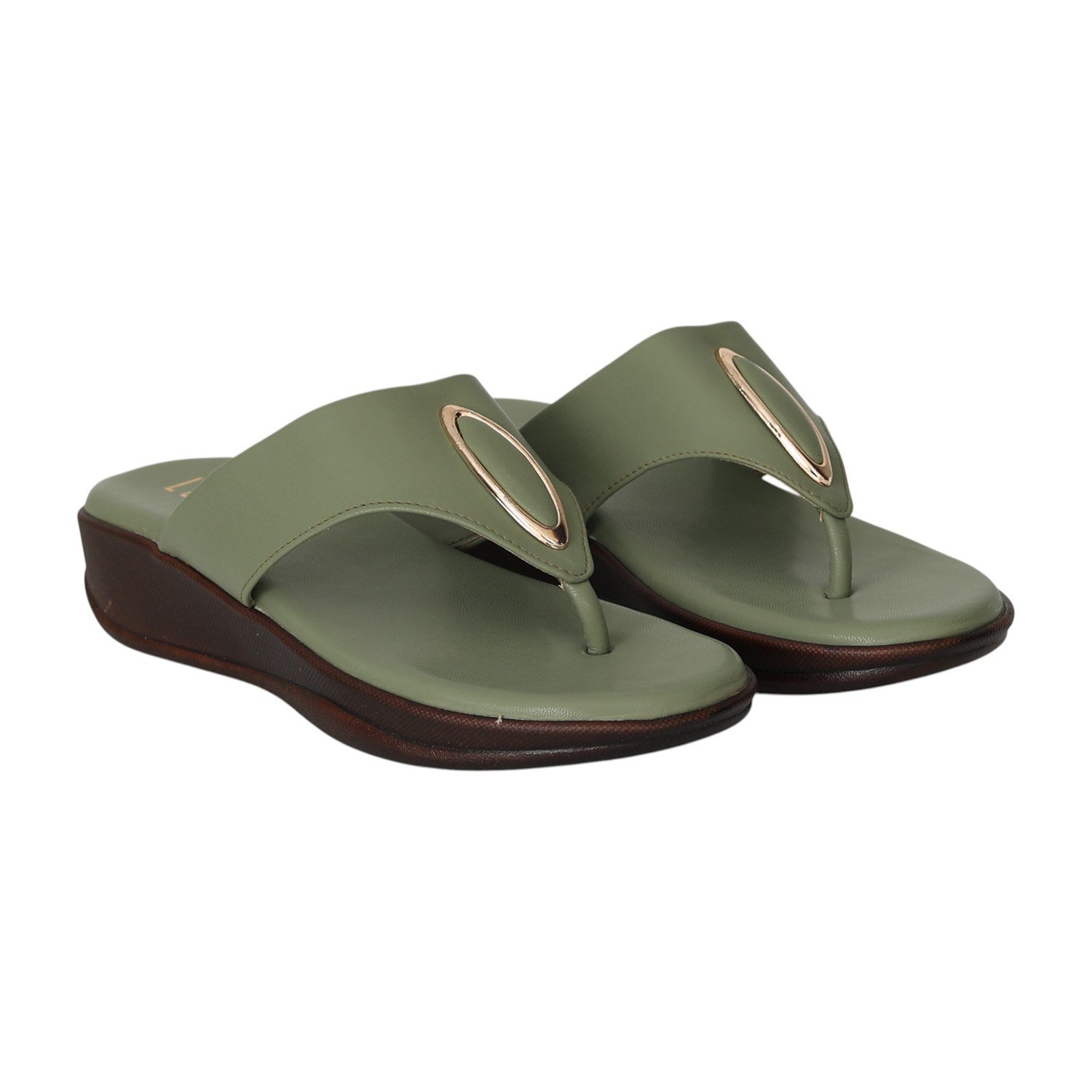 Women Chic Olive Thong Slides