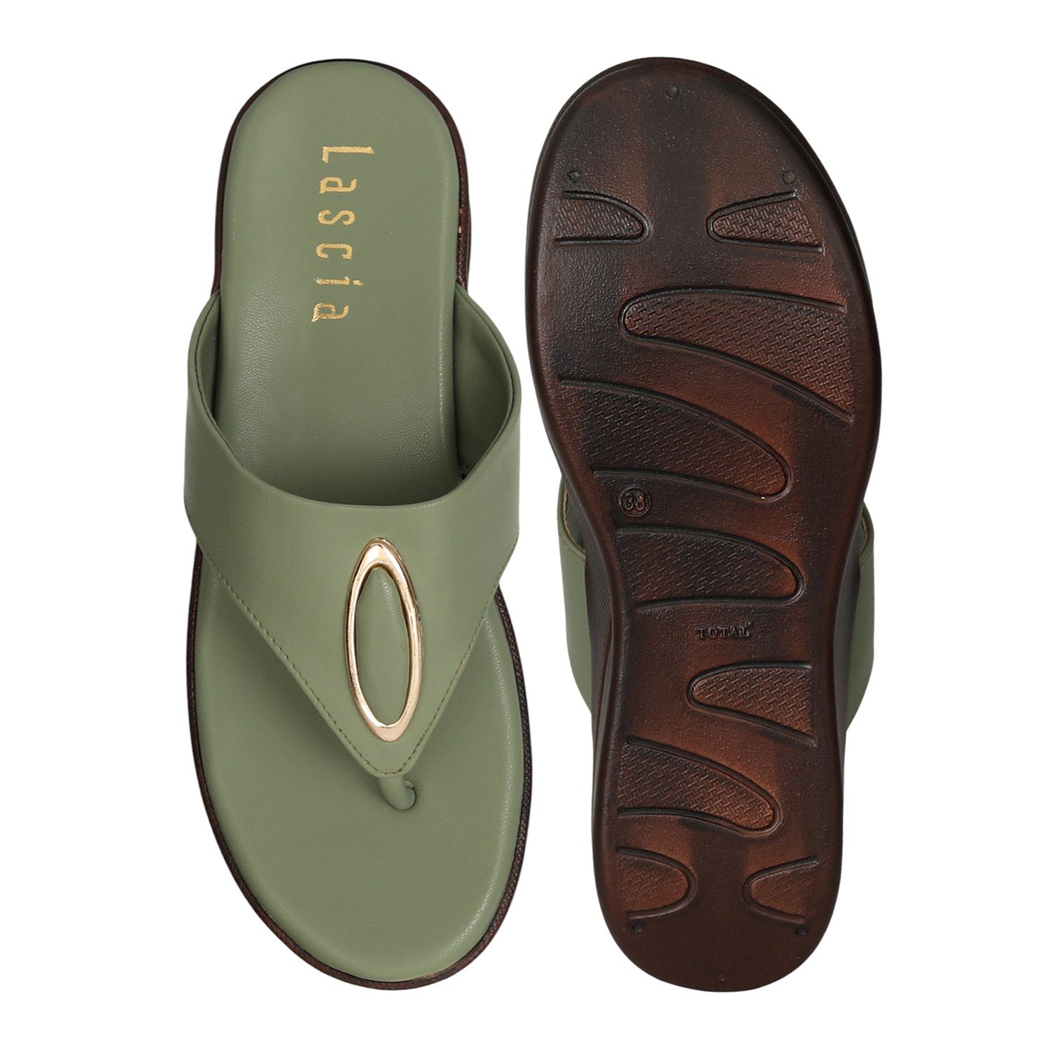 Women Chic Olive Thong Slides