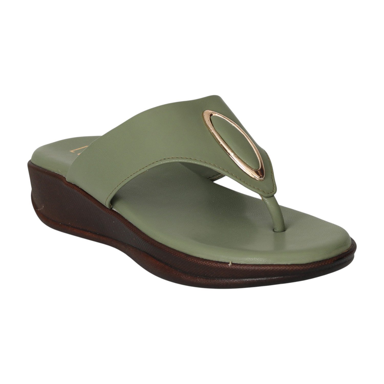 Women Chic Olive Thong Slides