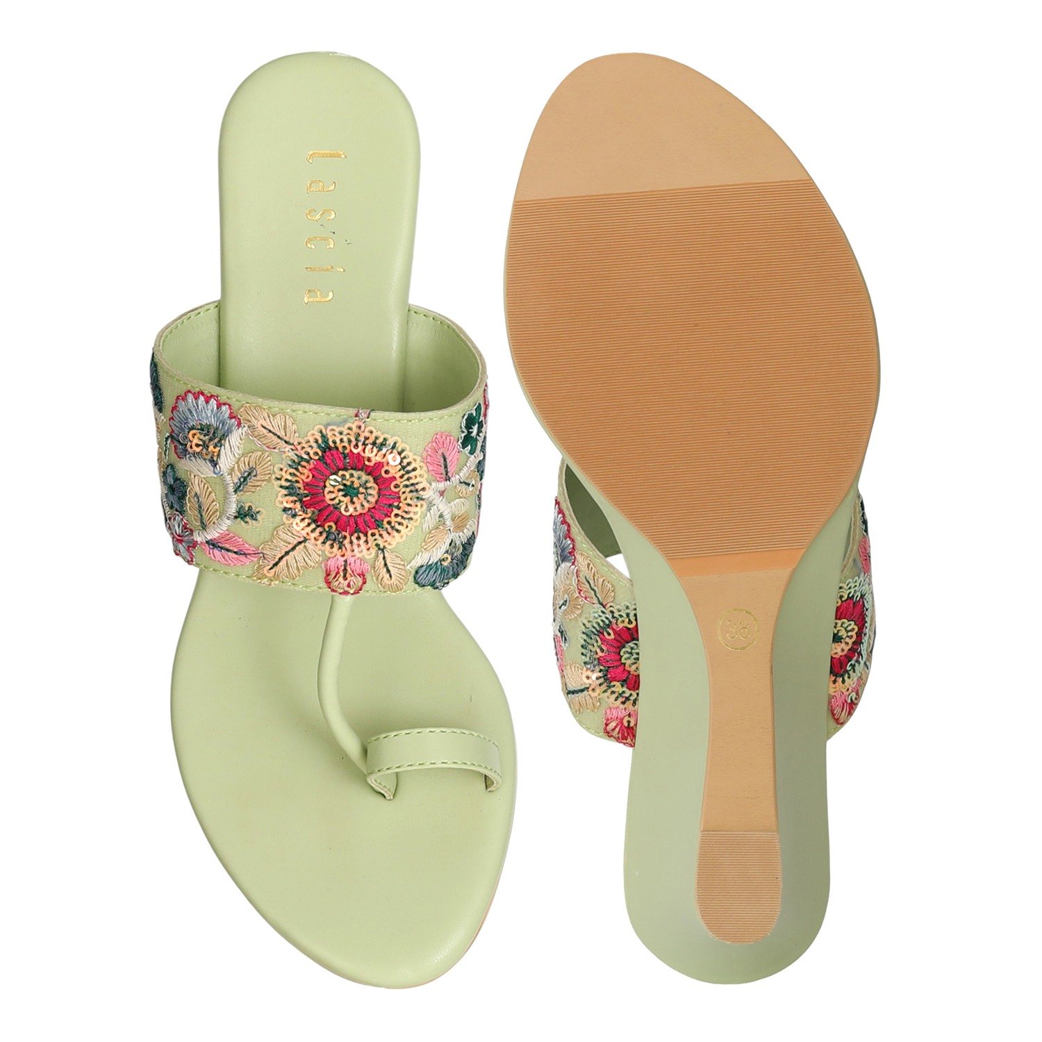 Women Mint Floral Grace Wedges