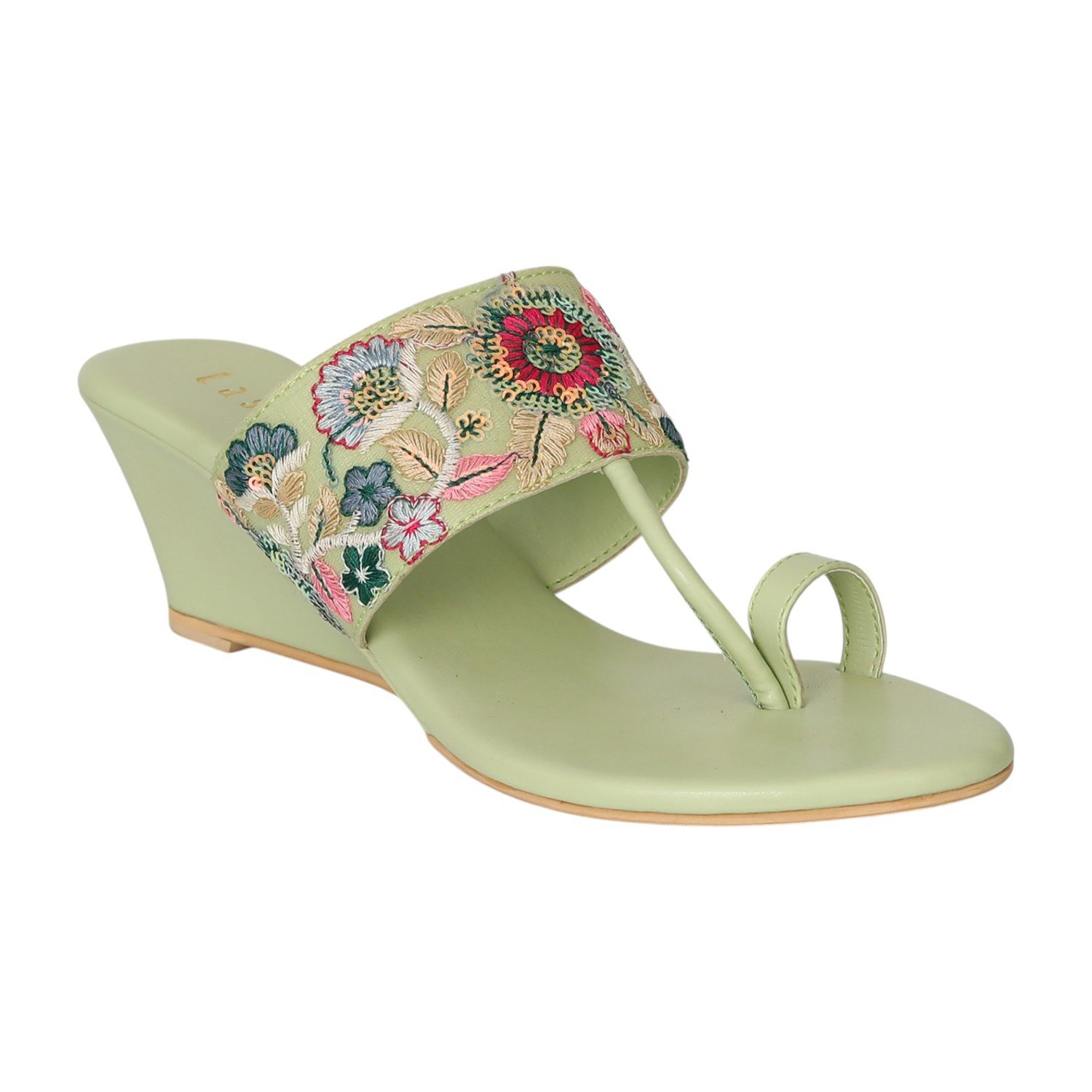 Women Mint Floral Grace Wedges