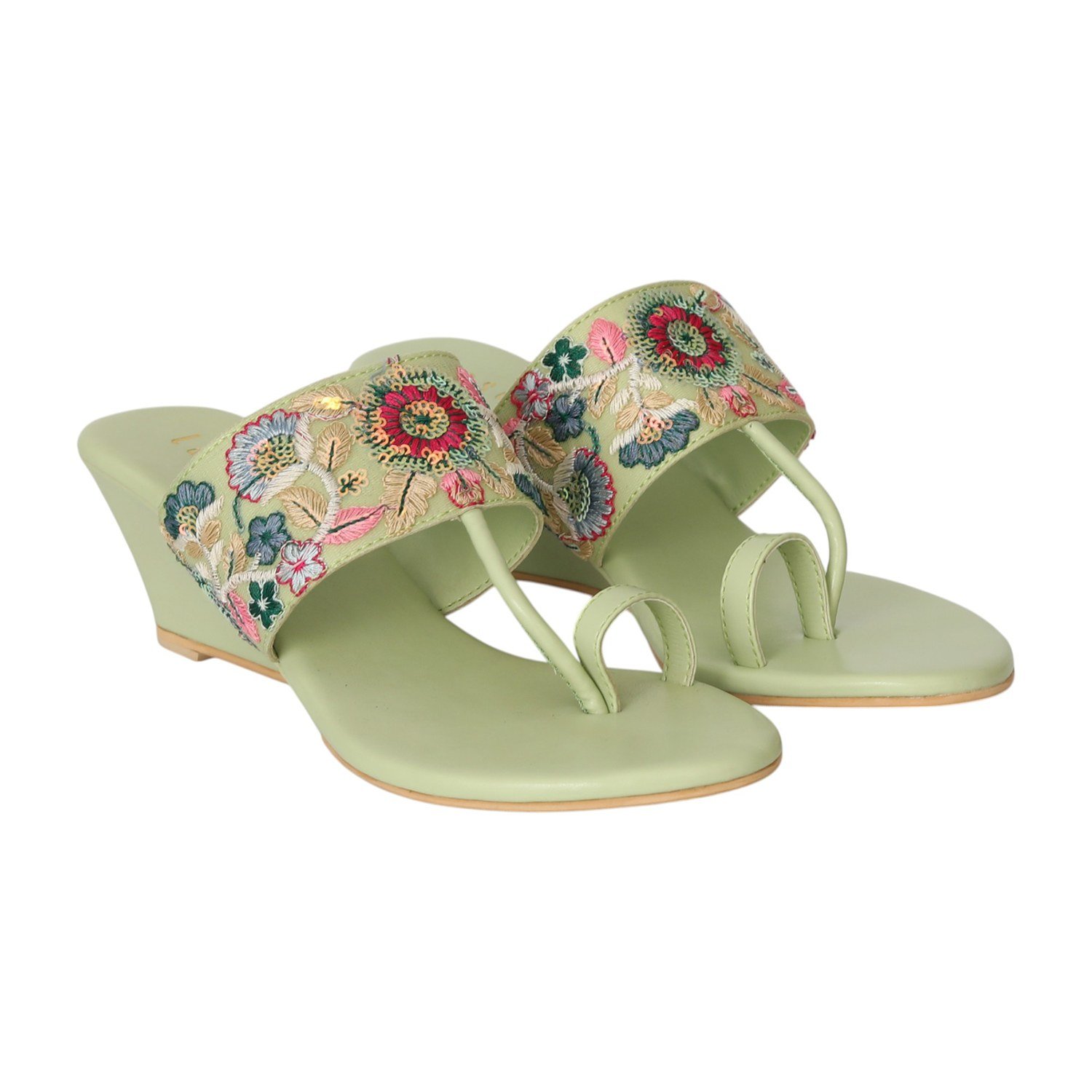 Women Mint Floral Grace Wedges