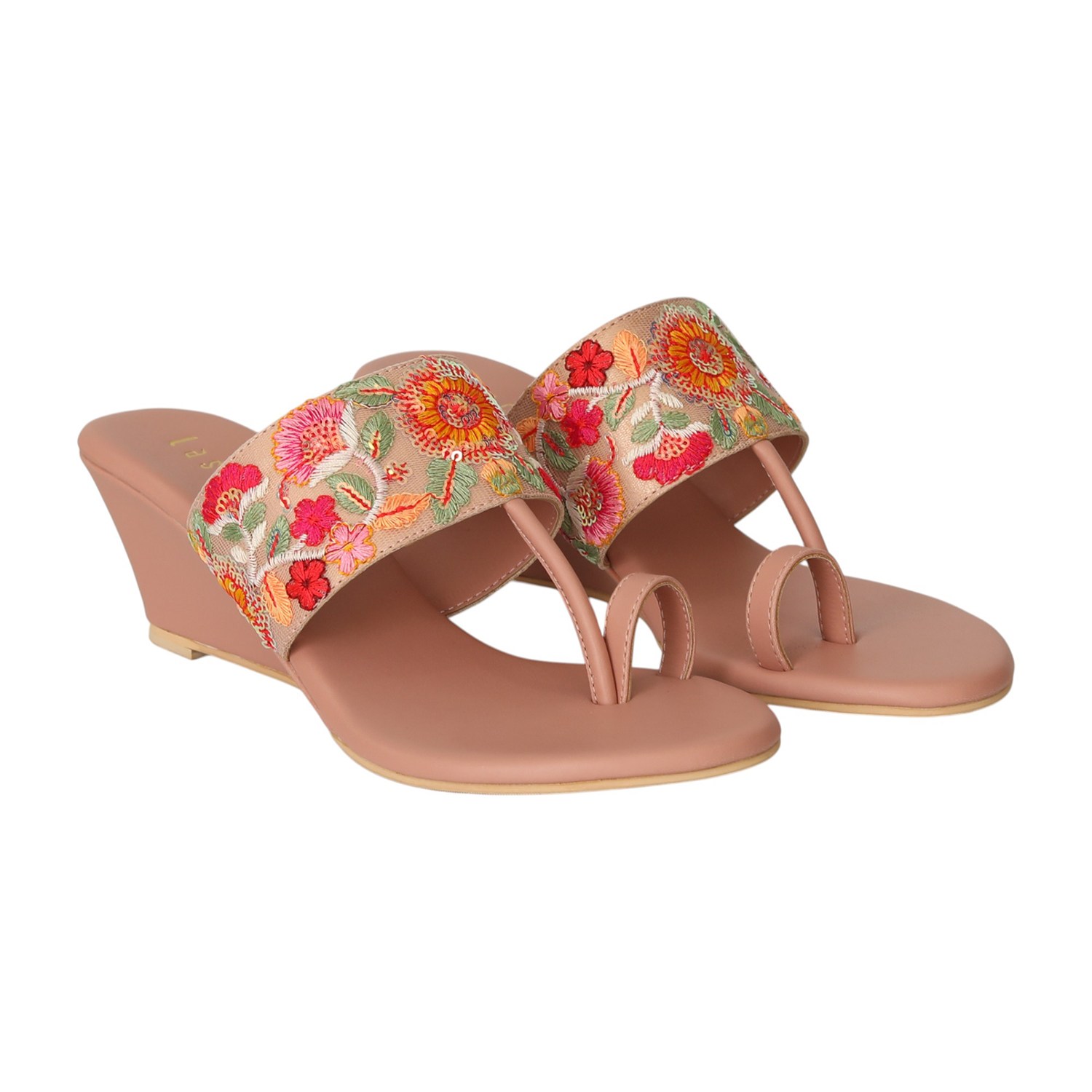 Women Peach Floral Grace Wedges