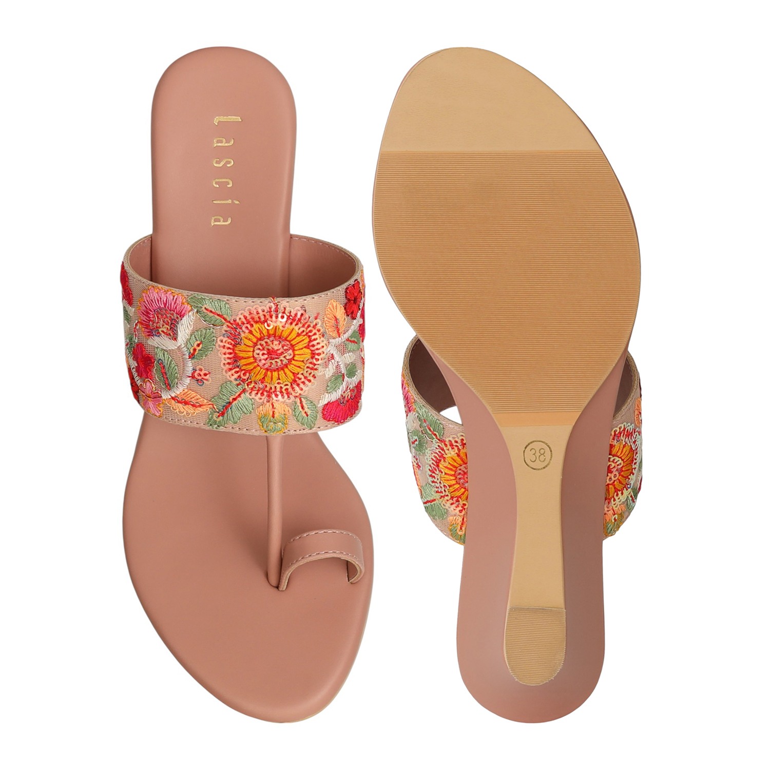 Women Peach Floral Grace Wedges