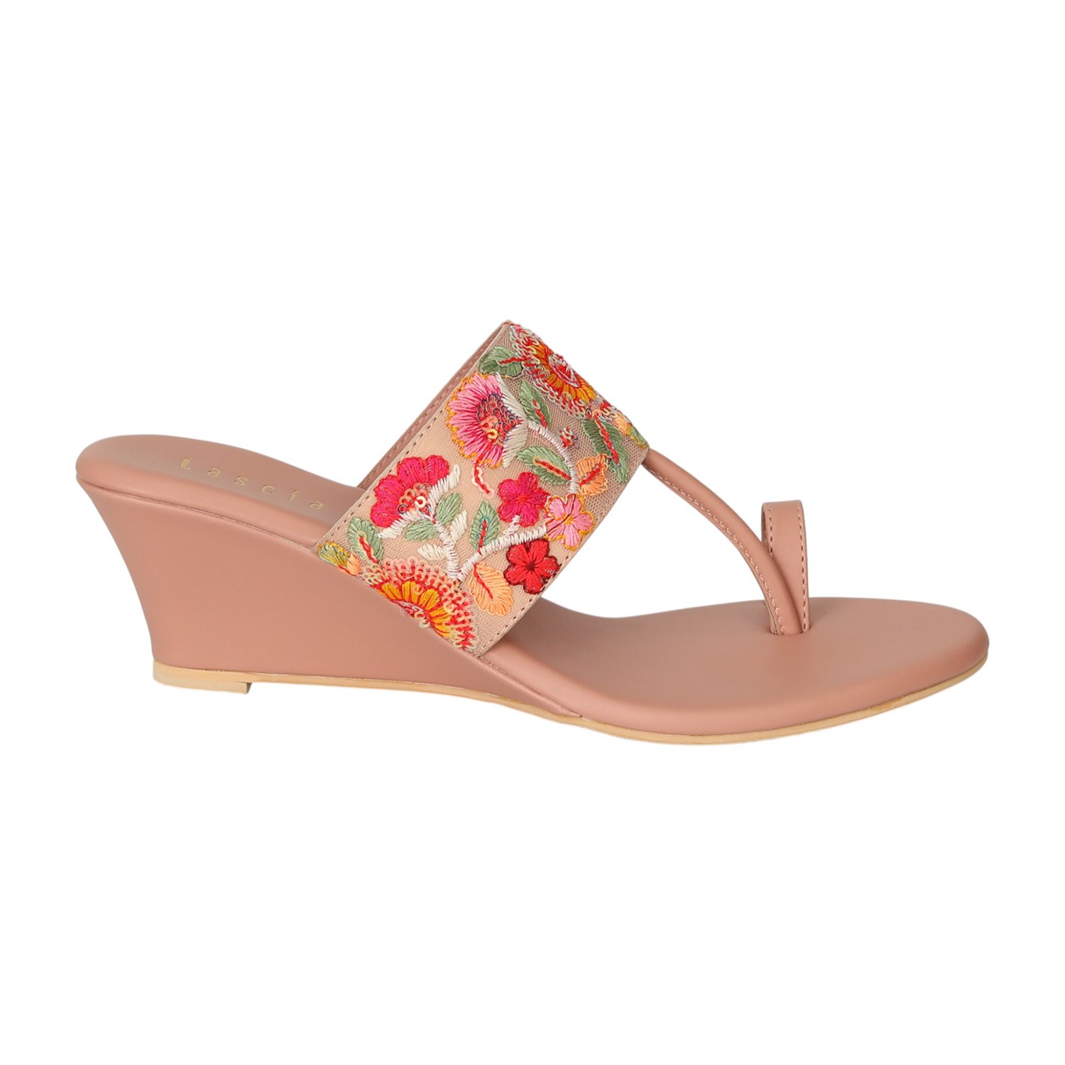 Women Peach Floral Grace Wedges