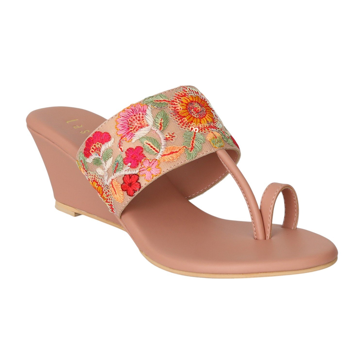 Women Peach Floral Grace Wedges