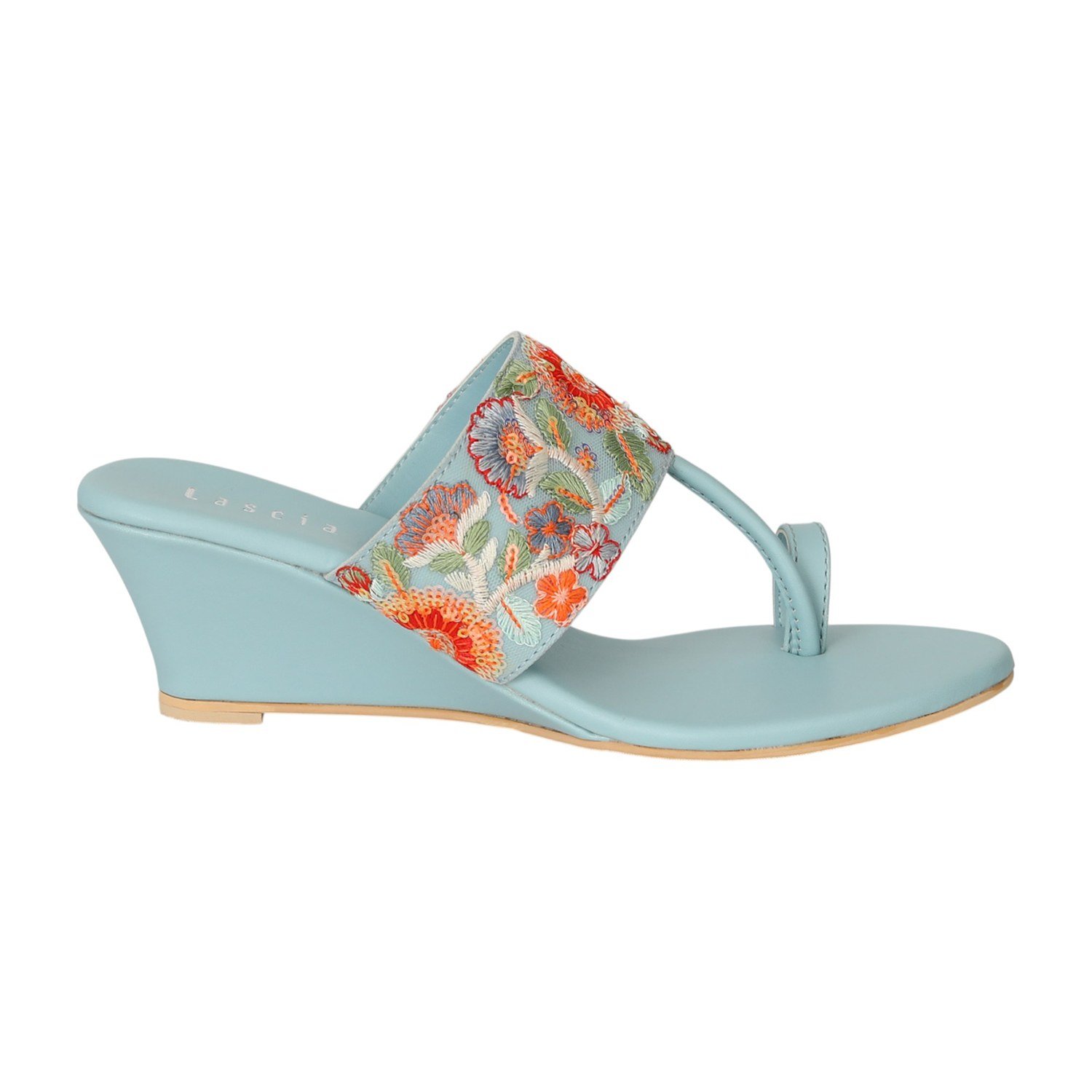 Women Blue Floral Grace Wedges