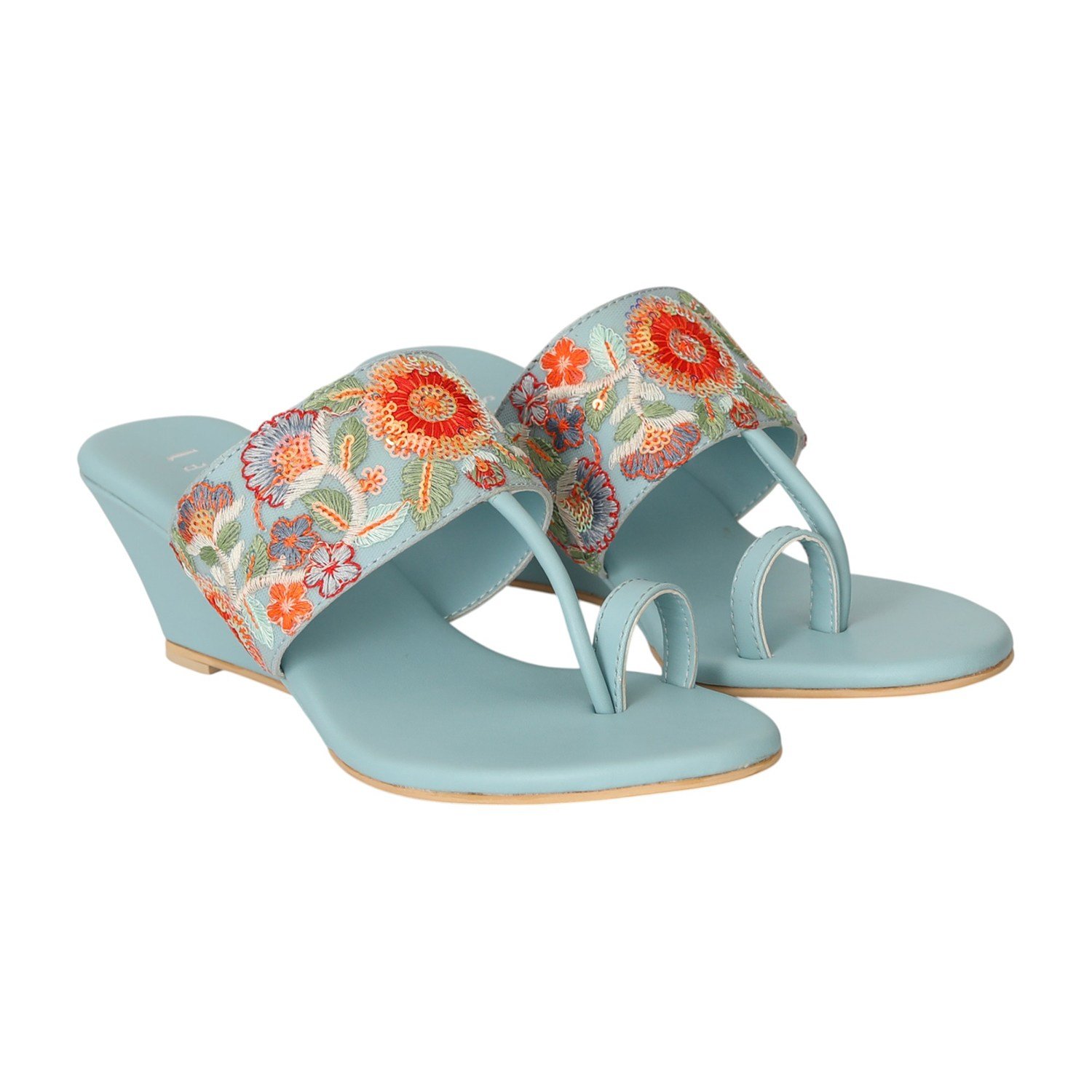 Women Blue Floral Grace Wedges