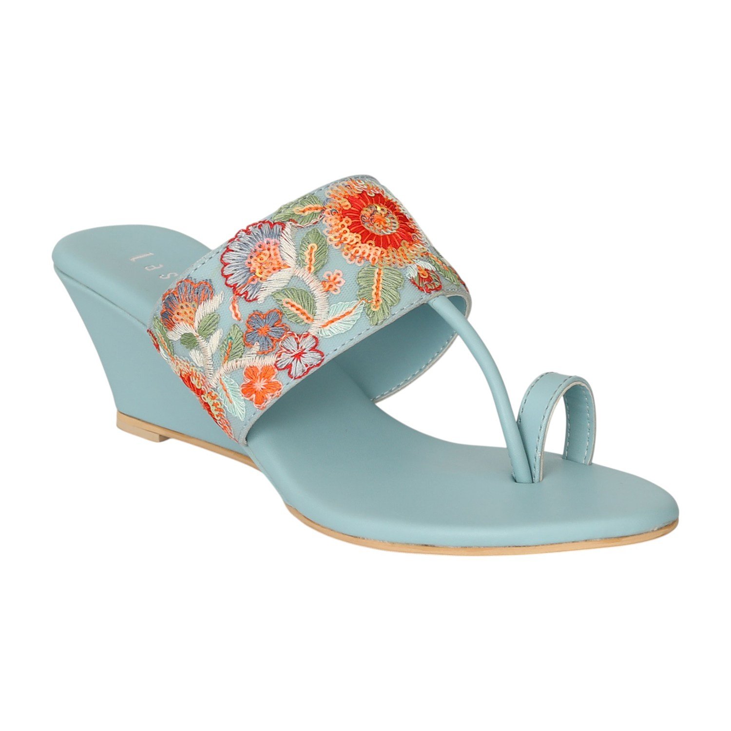 Women Blue Floral Grace Wedges