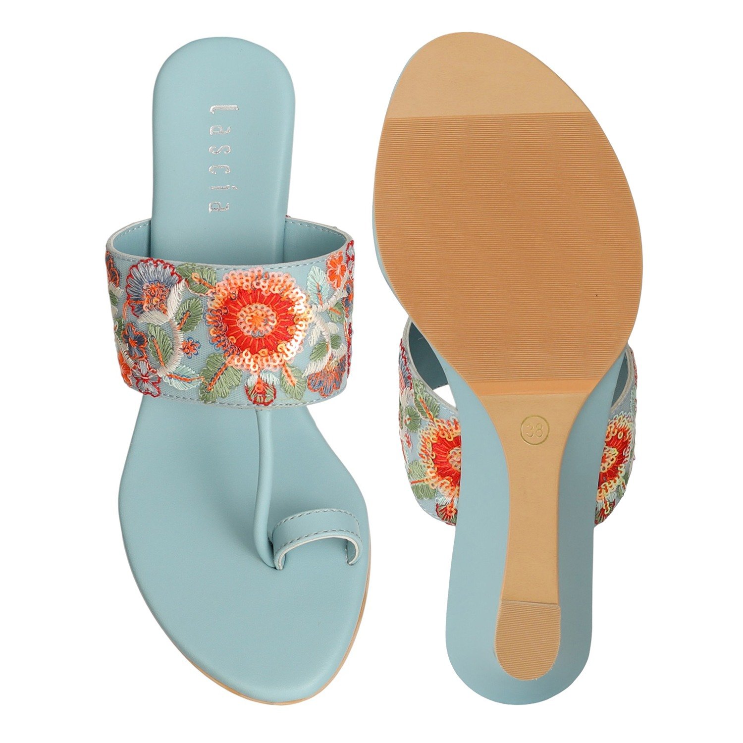 Women Blue Floral Grace Wedges