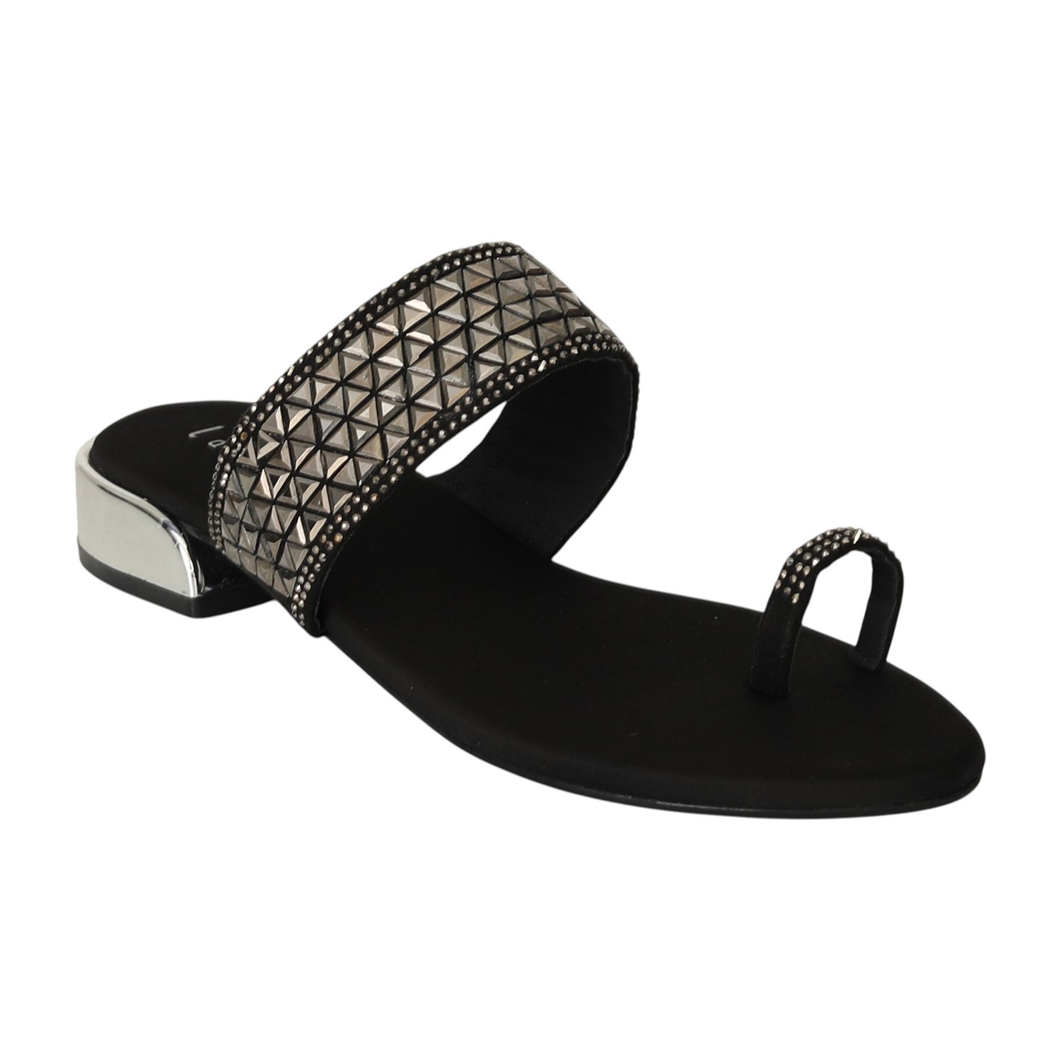 Women Black Zari Toe-Ring Flats