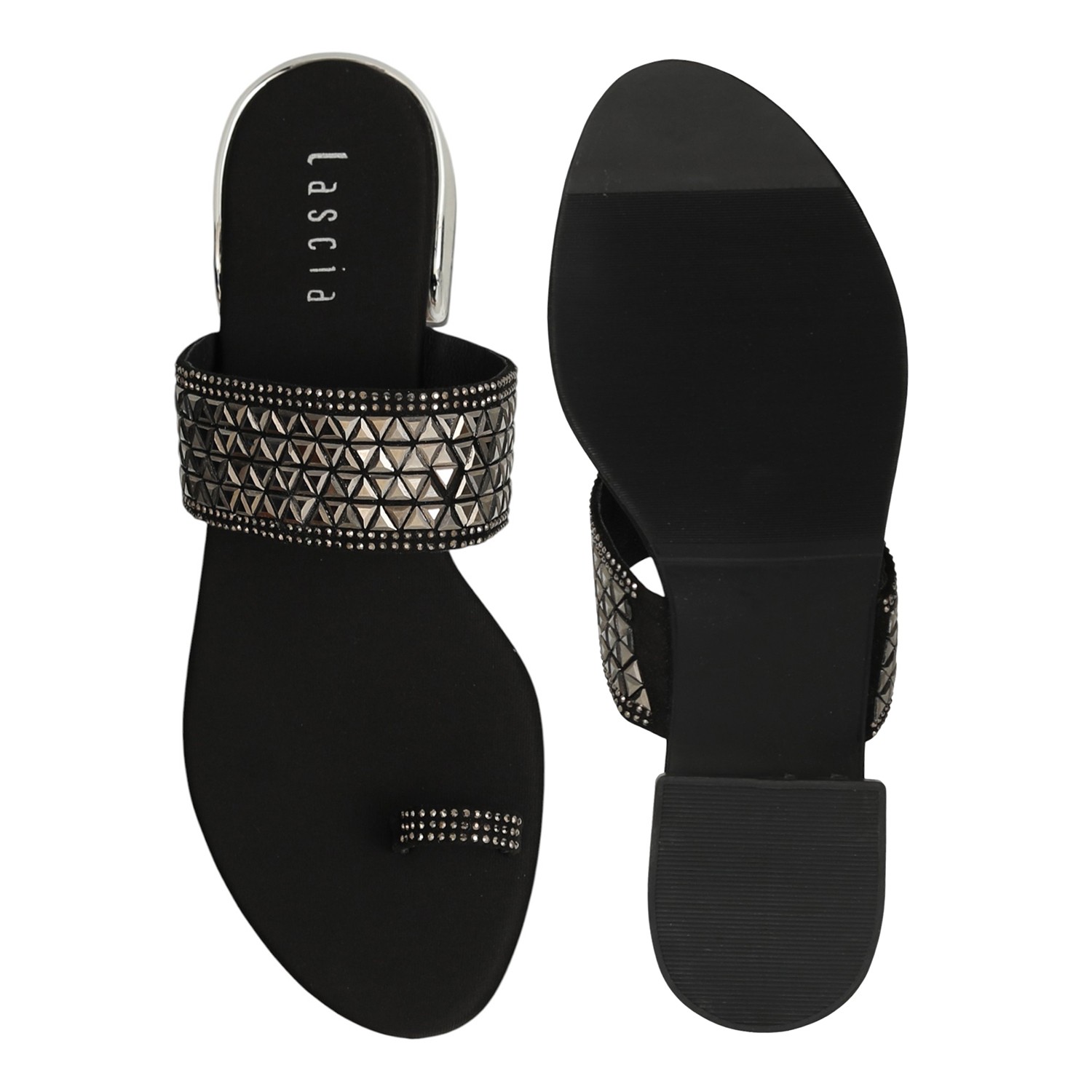 Women Black Zari Toe-Ring Flats