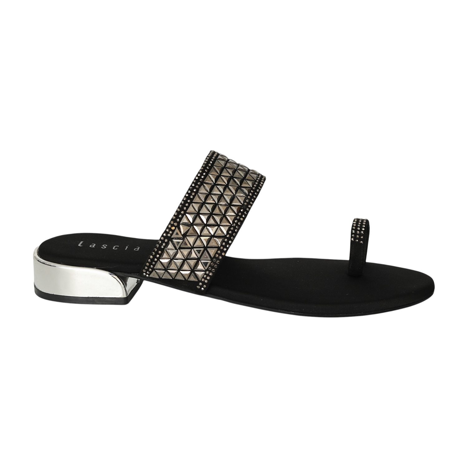 Women Black Zari Toe-Ring Flats