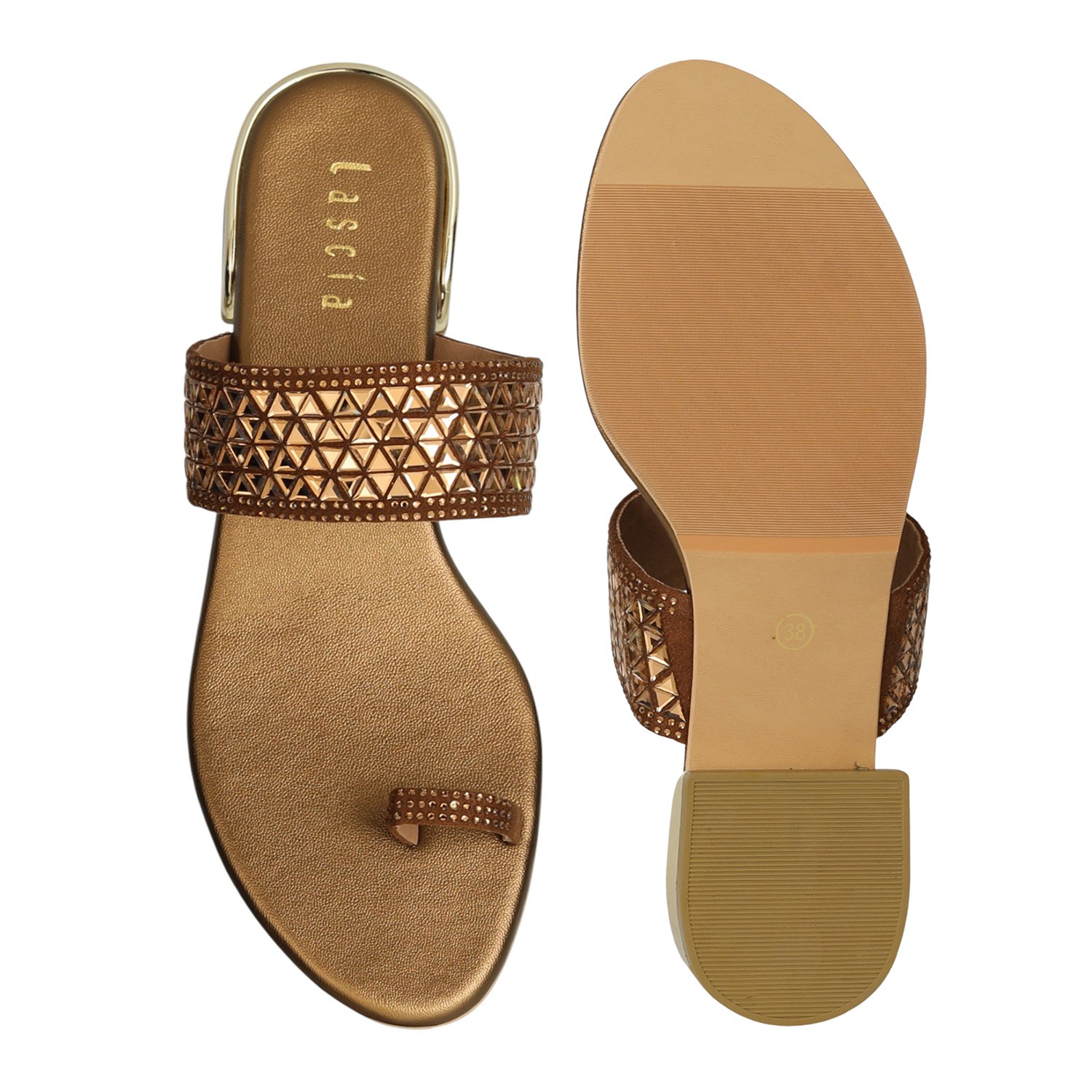 Women Bronze Zari Toe-Ring Flats