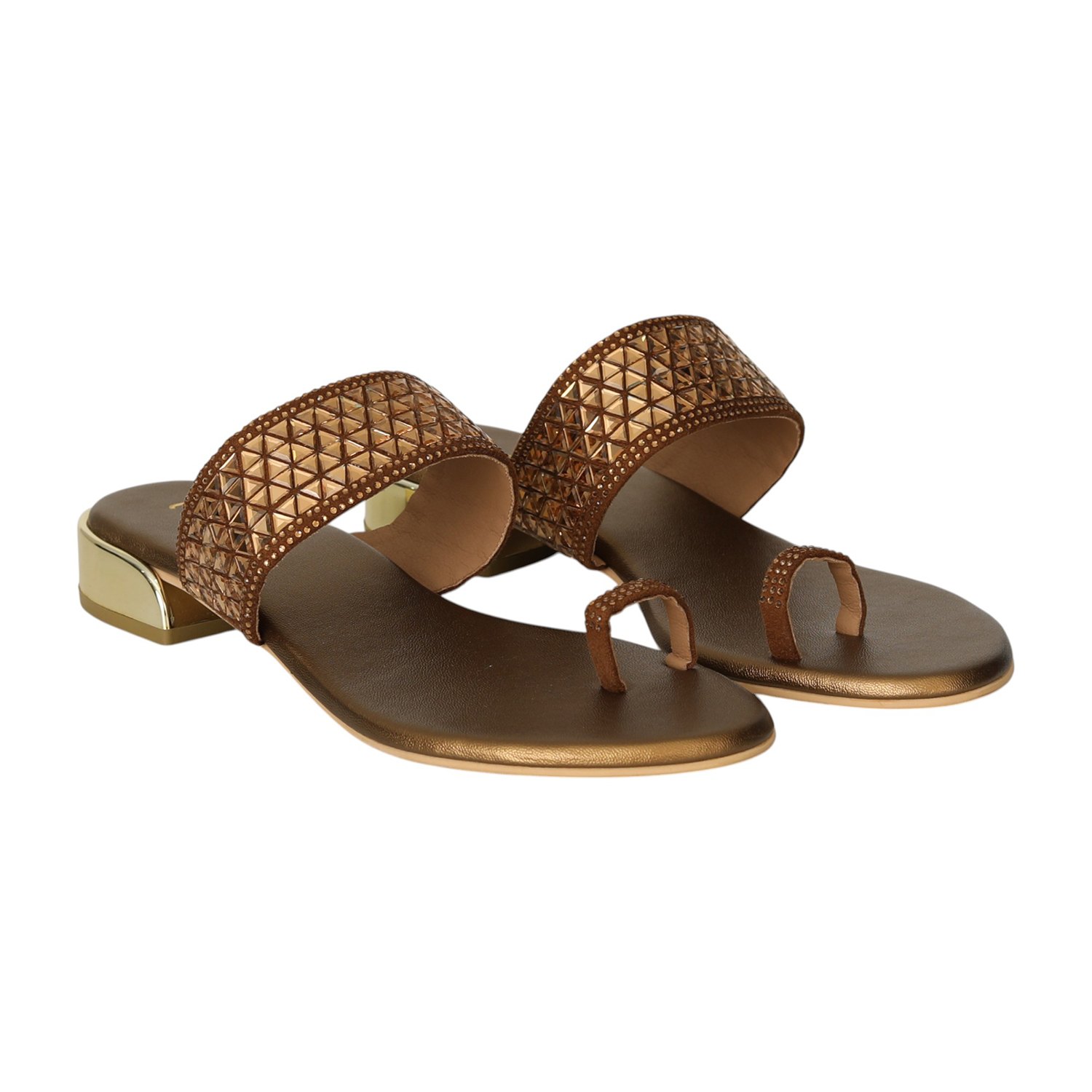 Women Bronze Zari Toe-Ring Flats Lascia