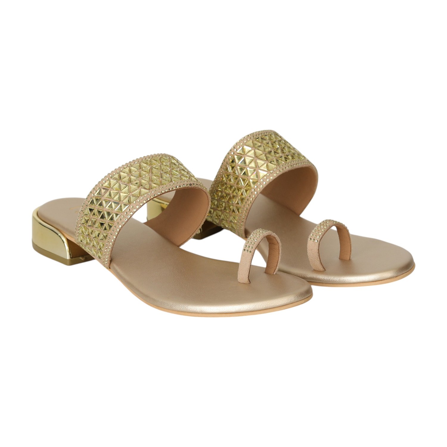 Women Golden Zari Toe-Ring Flats
