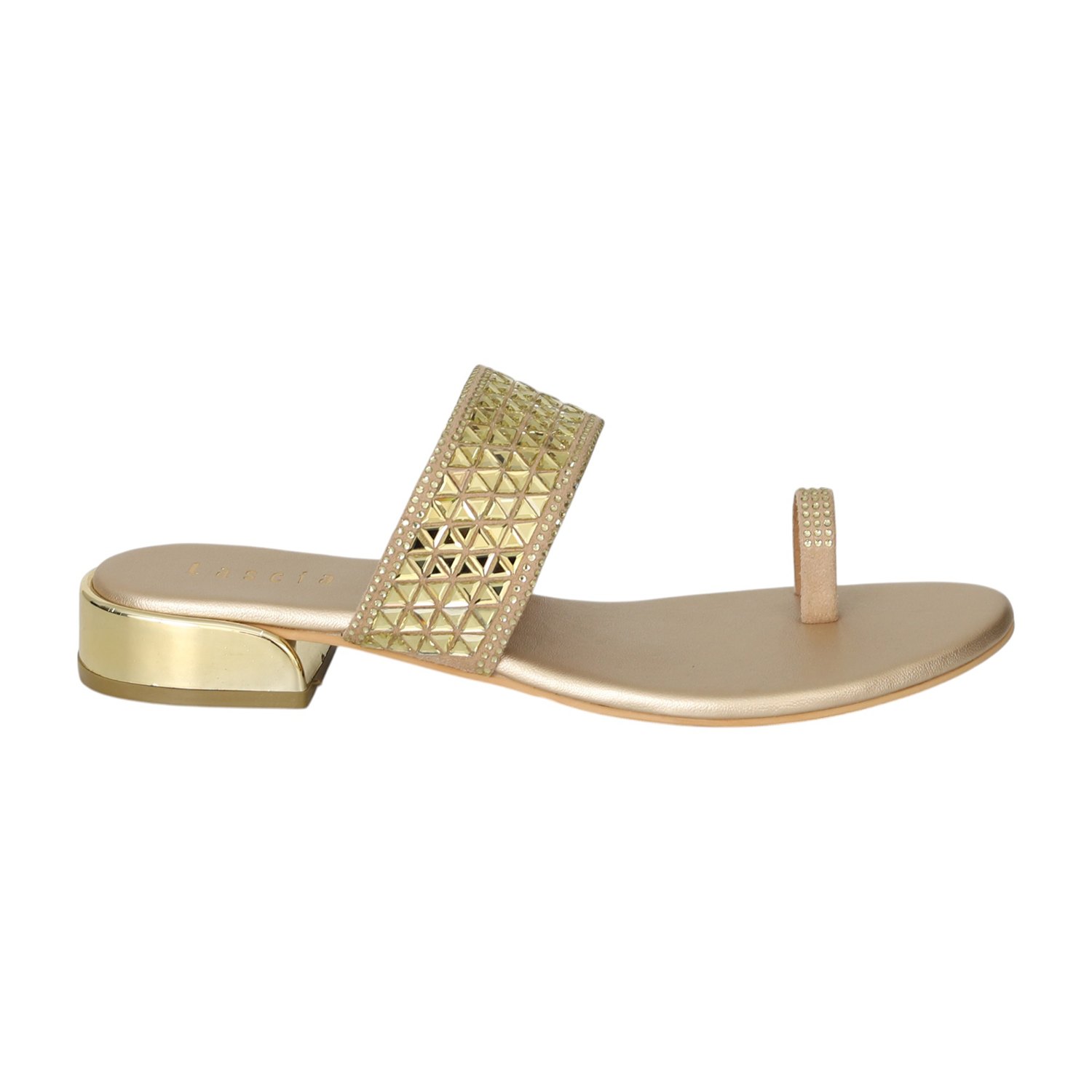 Women Golden Zari Toe-Ring Flats