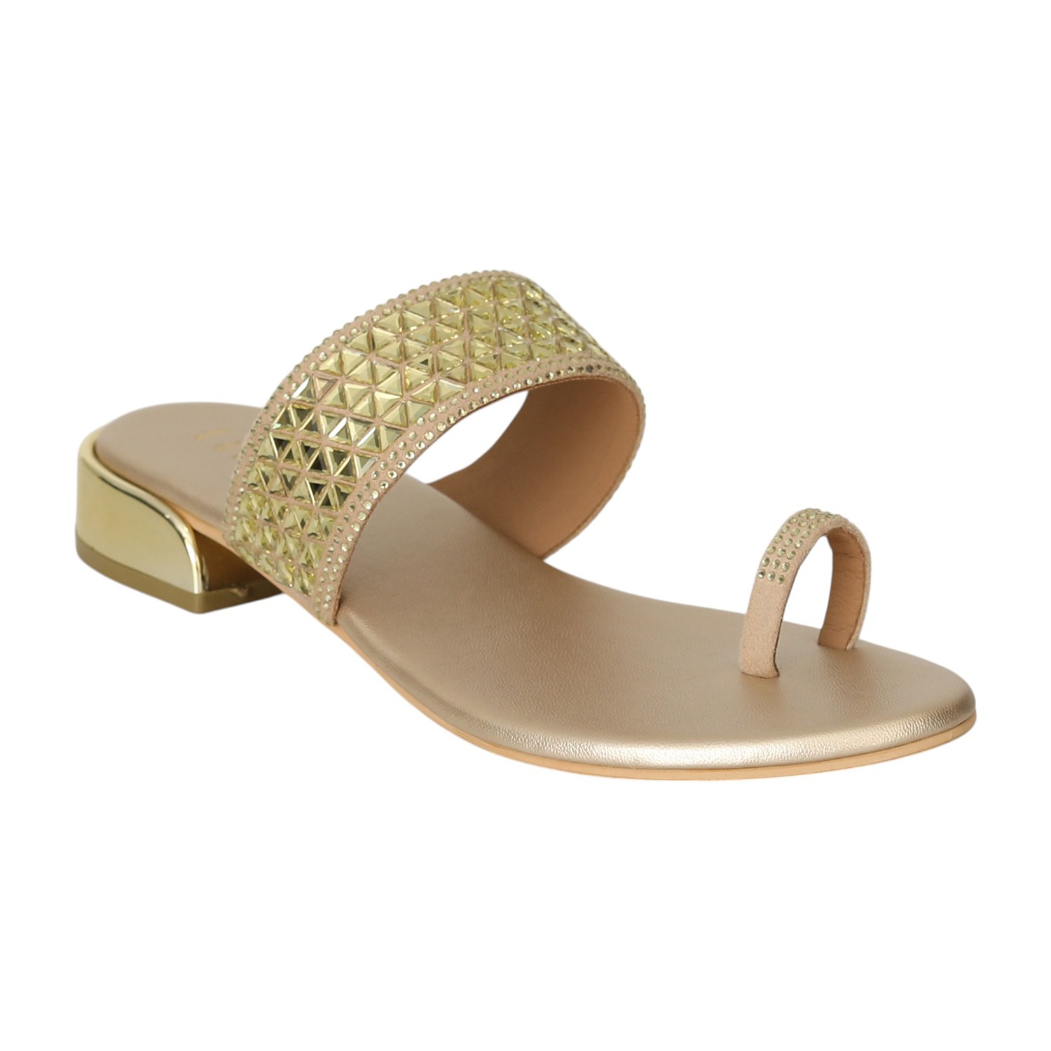 Women Golden Zari Toe-Ring Flats