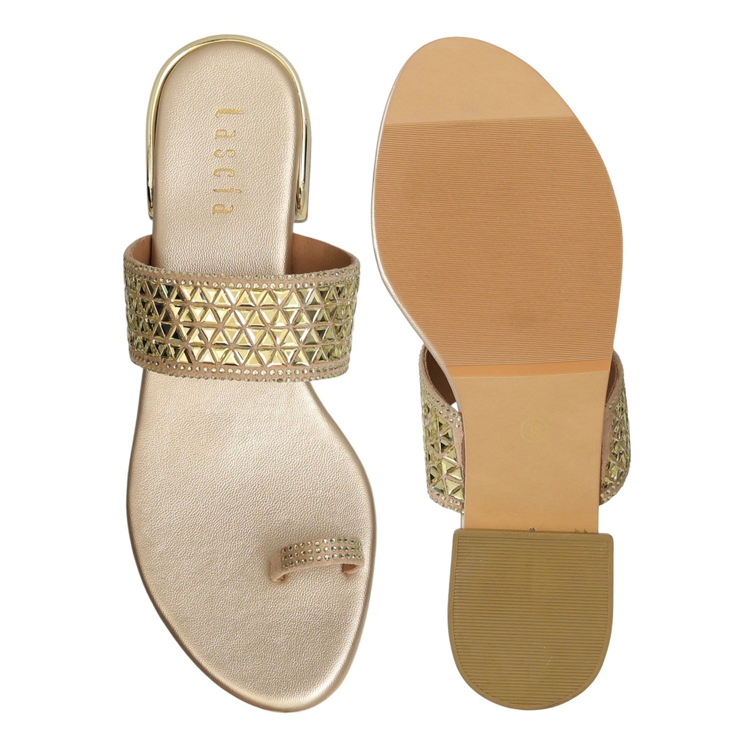 Women Golden Zari Toe-Ring Flats
