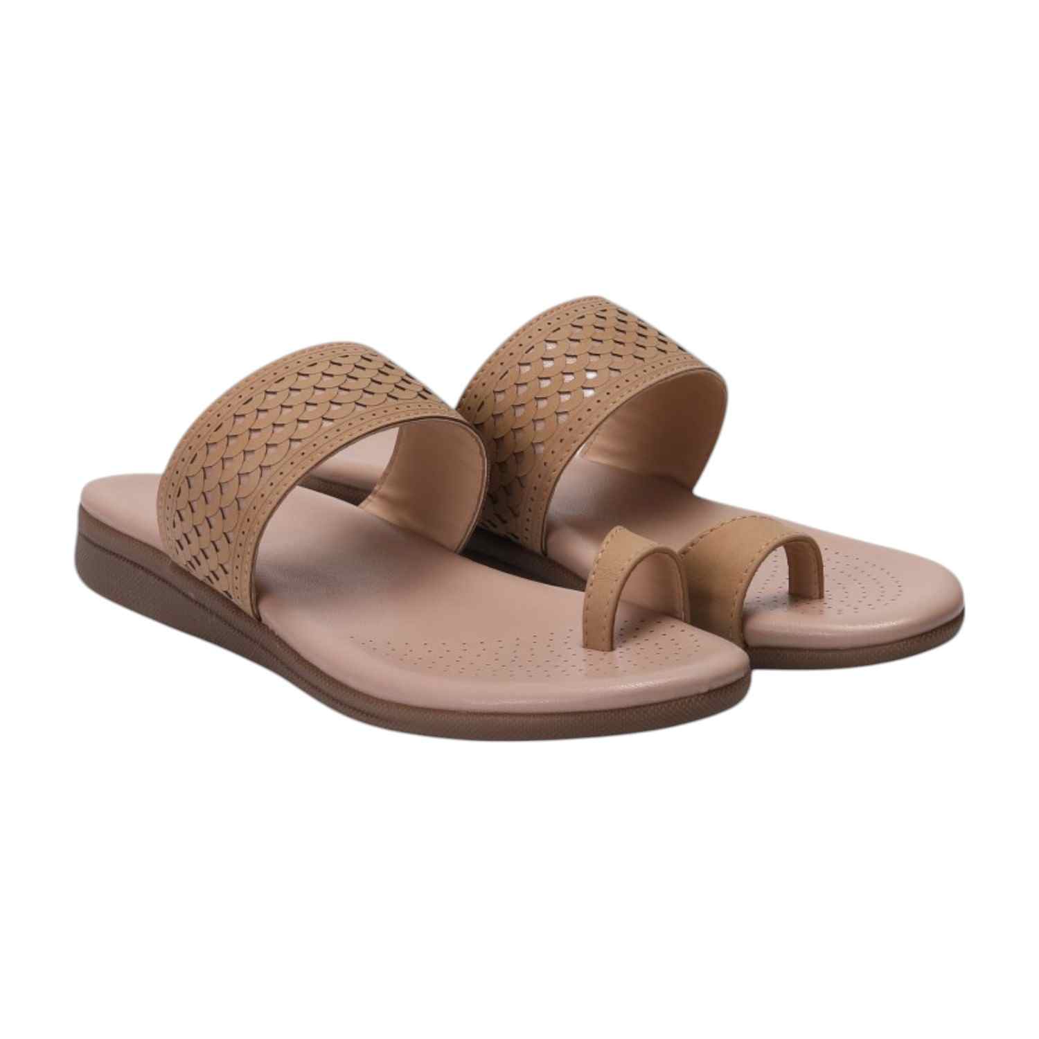 Women Beige One Toe Casual Flat