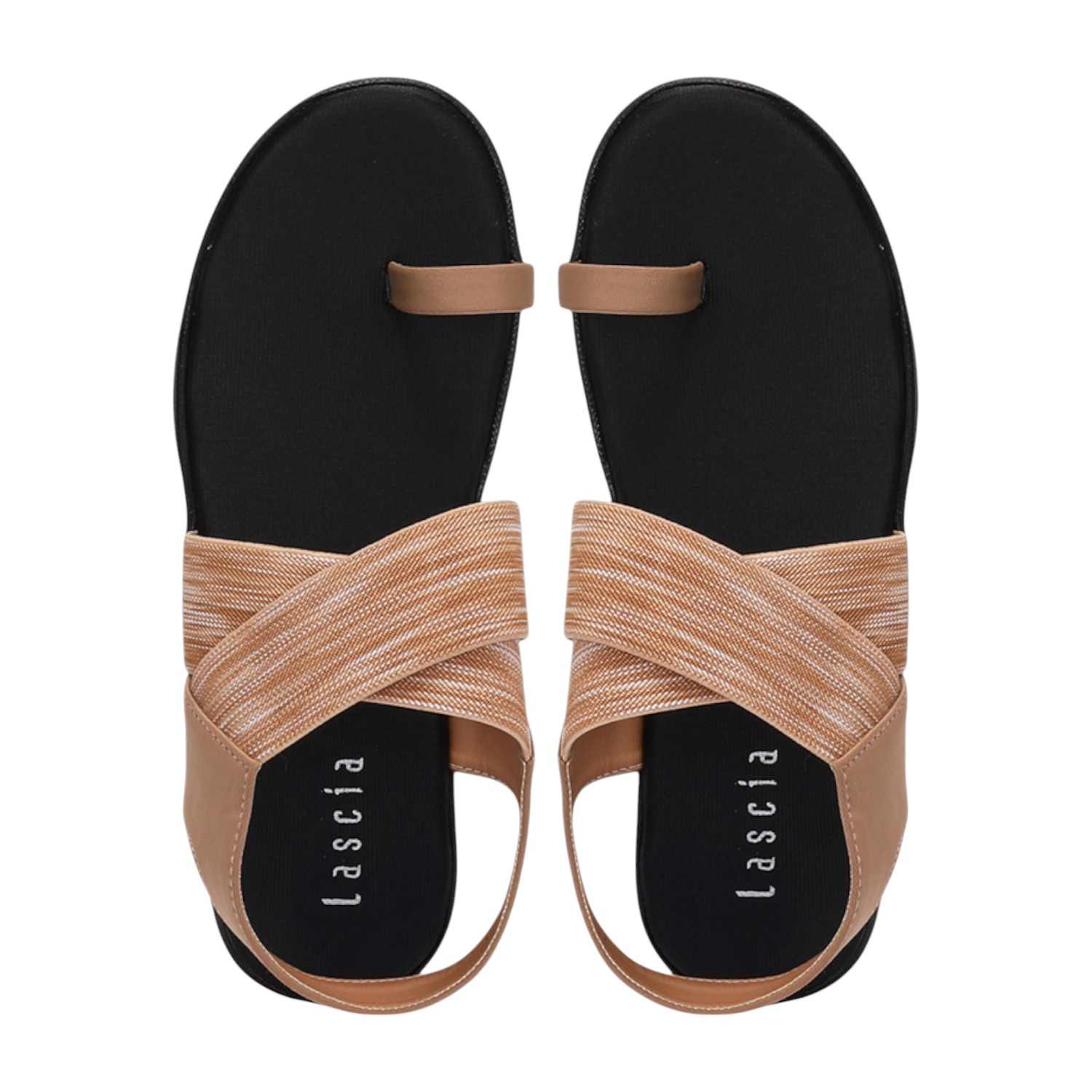 Women Beige Elastic Strap Flats