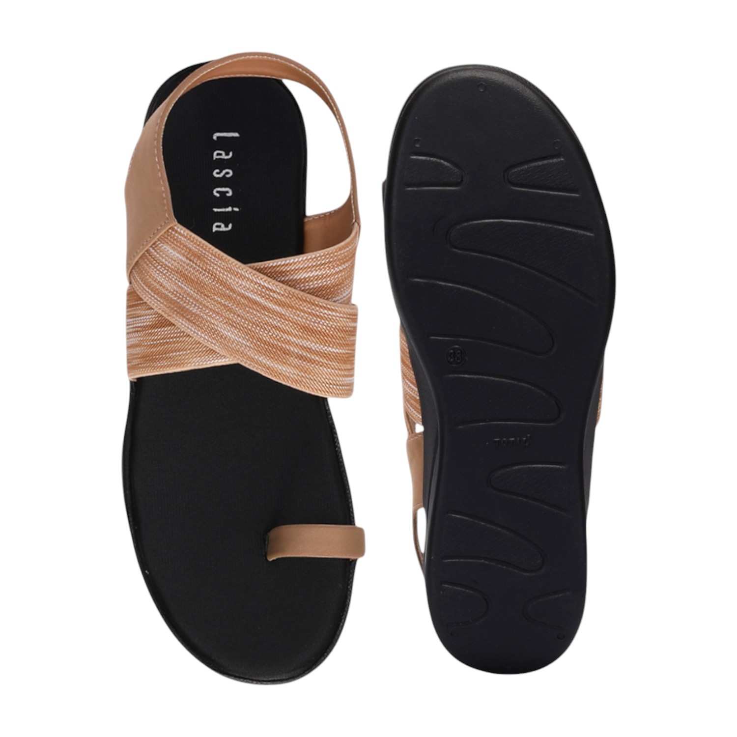 Women Beige Elastic Strap Flats