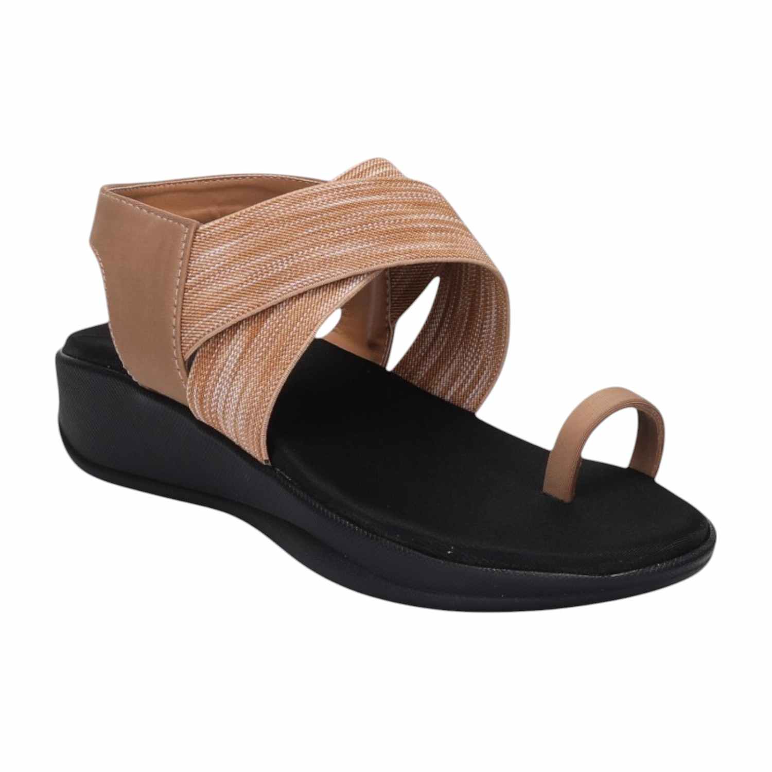 Women Beige Elastic Strap Flats