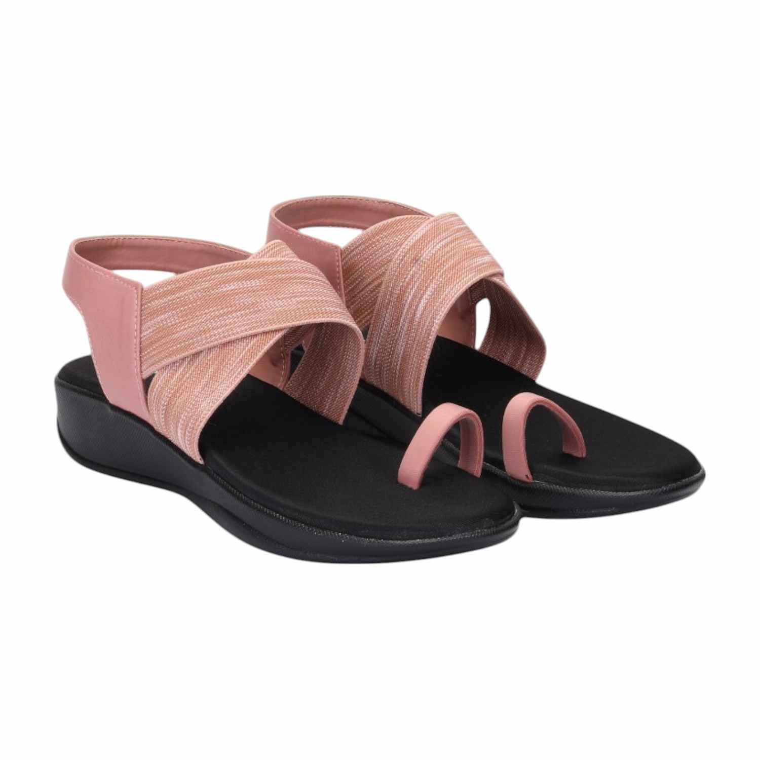 Women Peach Elastic Strap Flats