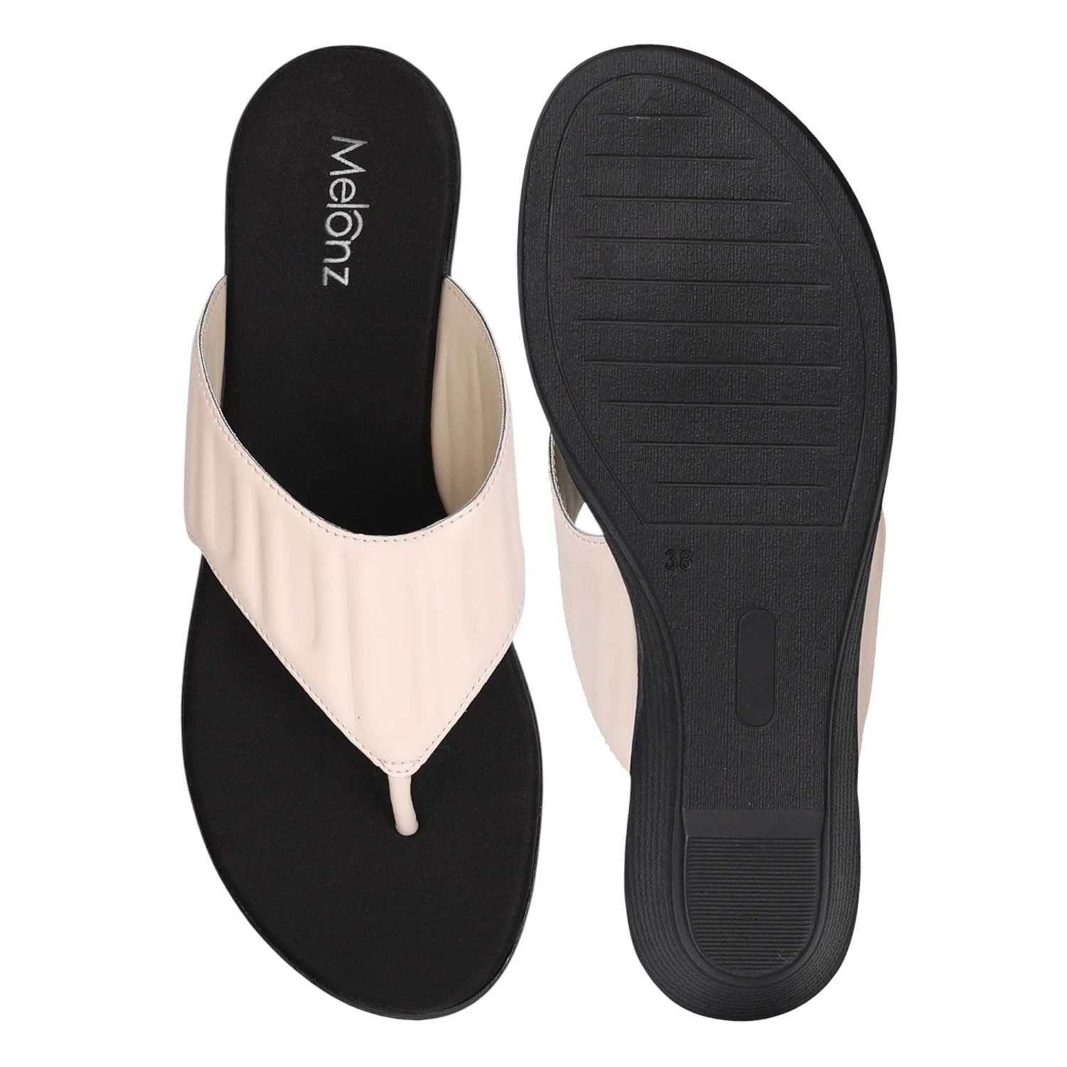 Women Off-White Wedge Thong Sandals