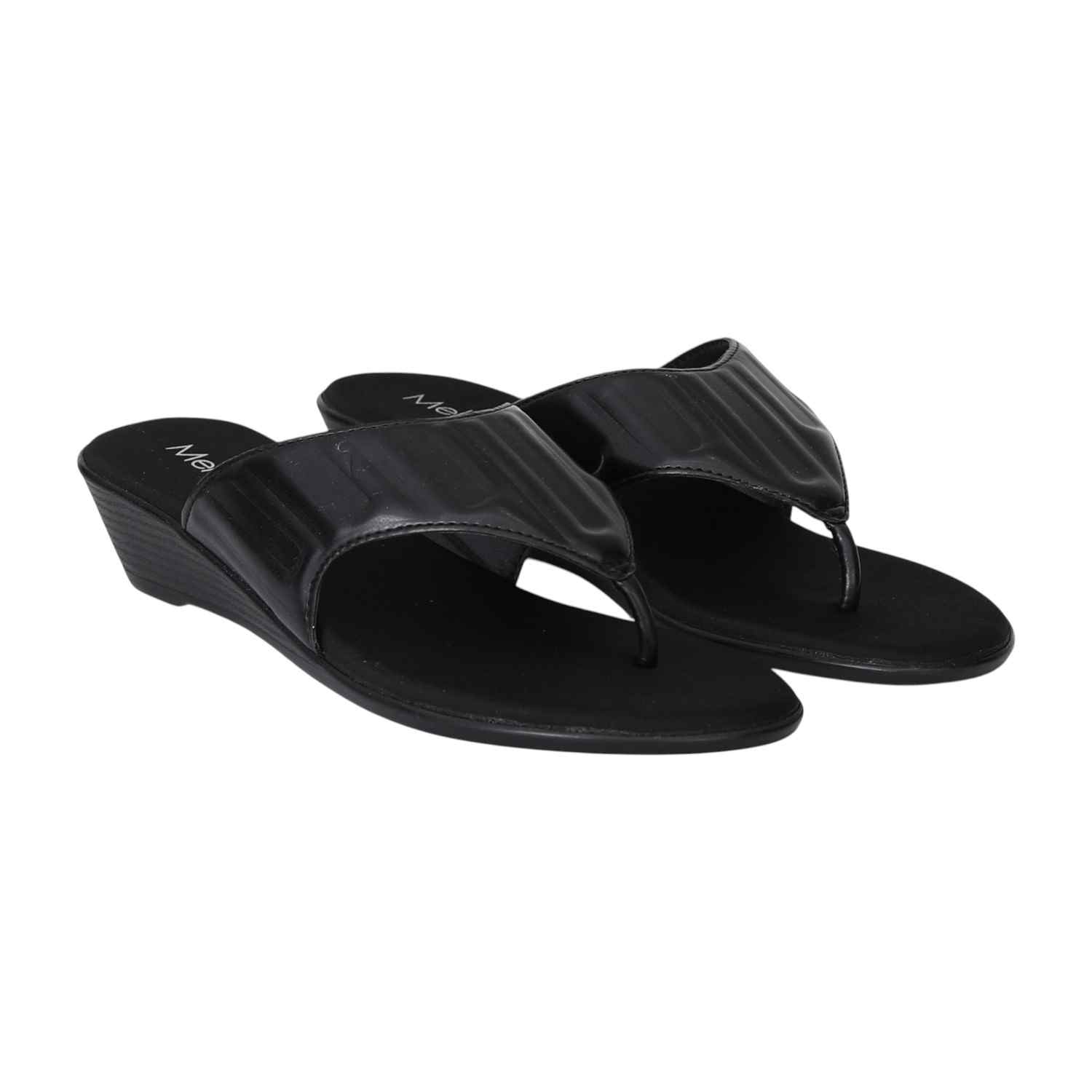 Women Black Wedge Thong Sandals